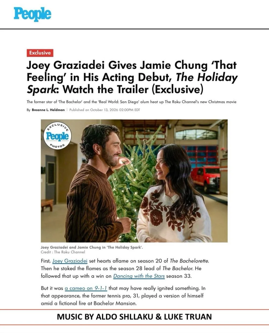 Coming November 2nd to the @therokuchannel is 𝙏𝙃𝙀 𝙃𝙊𝙇𝙄𝘿𝘼𝙔 𝙎𝙋𝘼𝙍𝙆, which features a brand new holiday themed score by our client Aldo Shllaku @shllaku.aldo &amp; Luke Truan! Follow the link to read the brand new article in People! Firefi