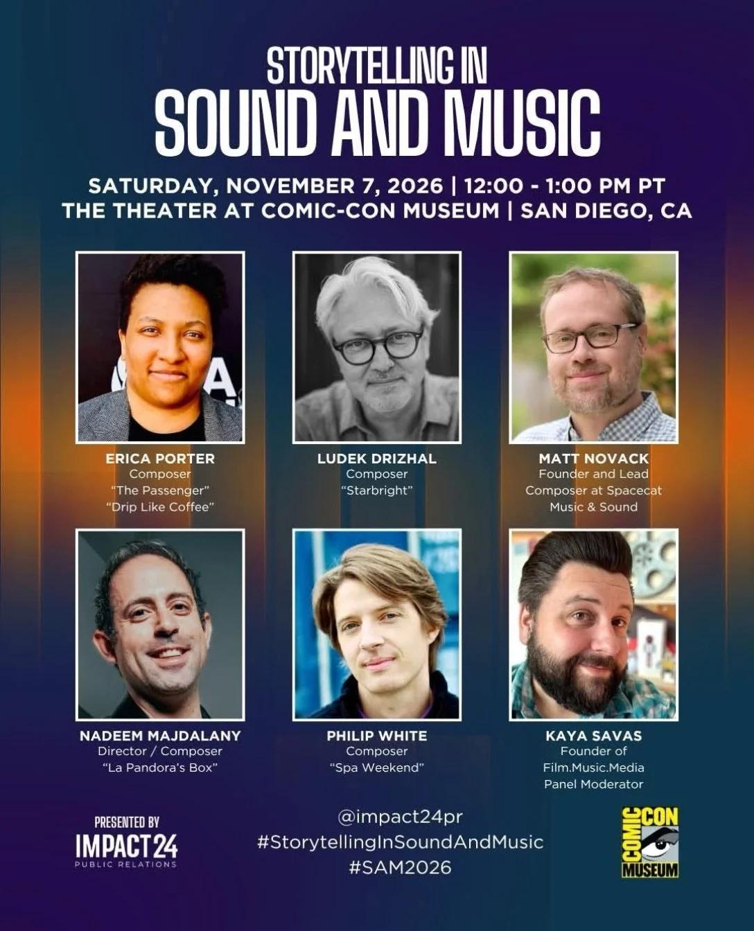 The place to be on Saturday November 7th is at The Theater at Comic-Con Museum in San Diego, CA! Come hear &amp; meet our Grammy-winning client, Nadeem Majdalany @majdalany, as he talks about his historic 1st of its kind cinematic concert experience,