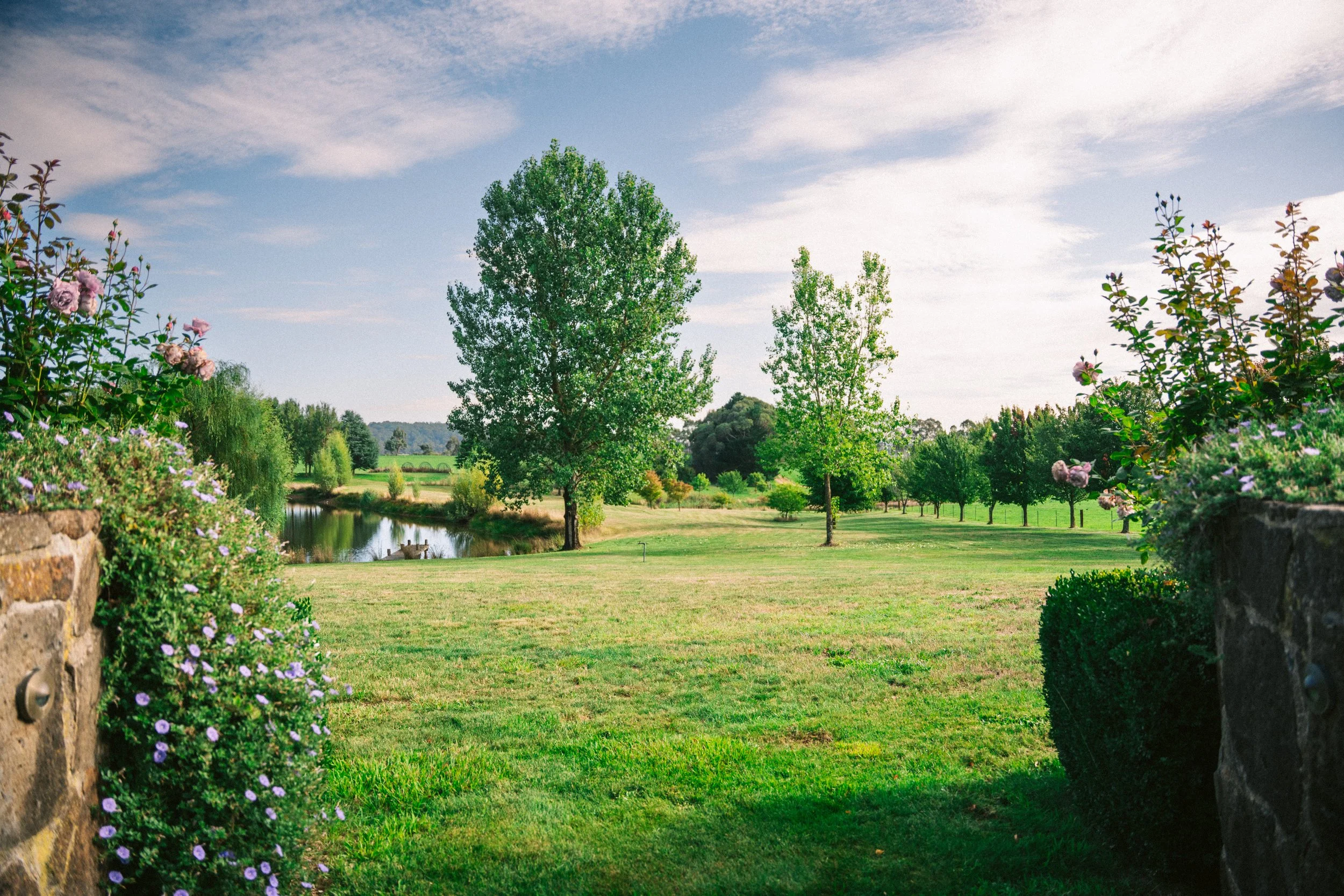 Peaceful garden and dam views at a luxury farm stay in NSW — Waldara Estate, Edith NSW, near Sydney and the Blue Mountains