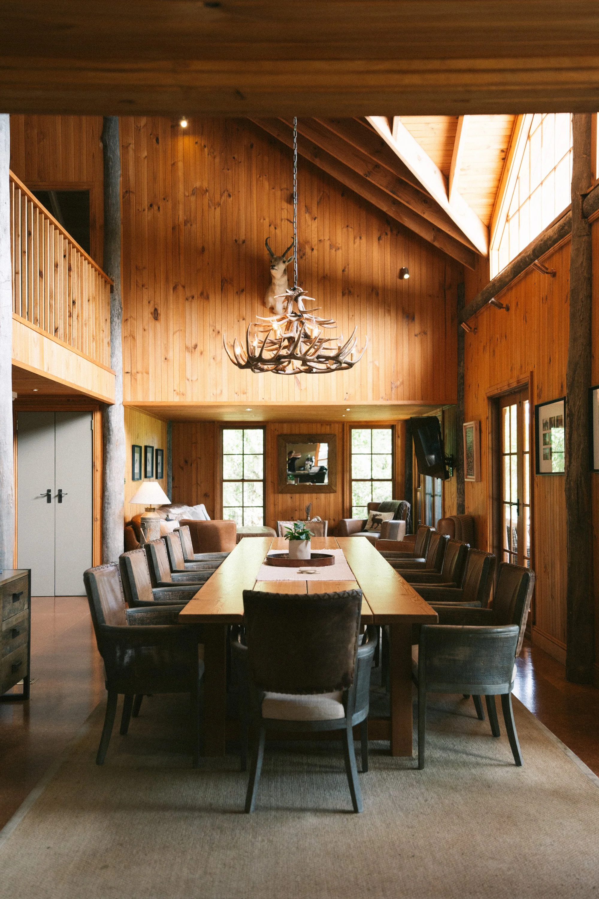 The Lodge dining room with antler chandelier at a luxury farm stay in NSW — Waldara Estate, Edith NSW, near Sydney and the Blue Mountains