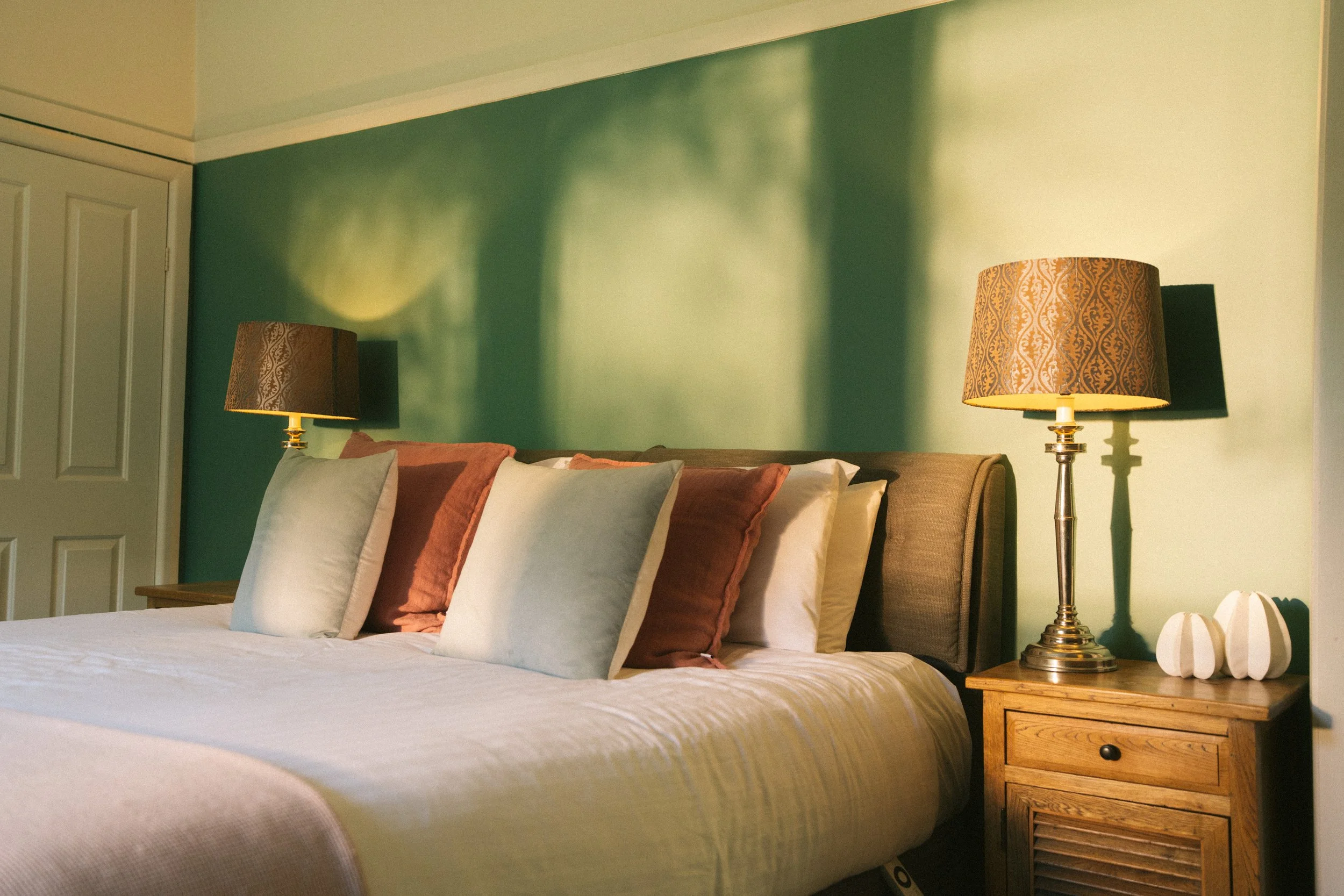 Warm evening bedroom at a luxury farm stay in NSW — Waldara Estate, Edith NSW, near Sydney and the Blue Mountains