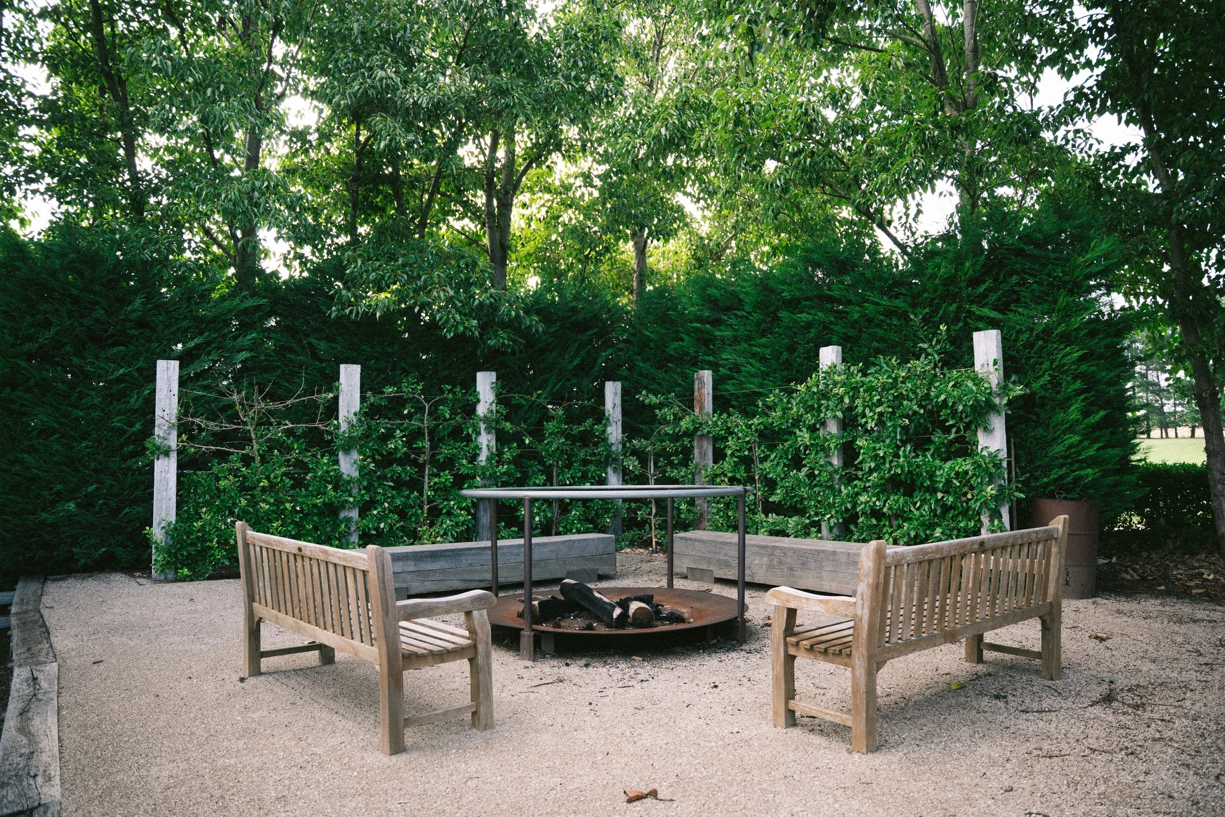 Outdoor fire pit at a luxury farm stay in NSW — Waldara Estate, Edith NSW, near Sydney and the Blue Mountains