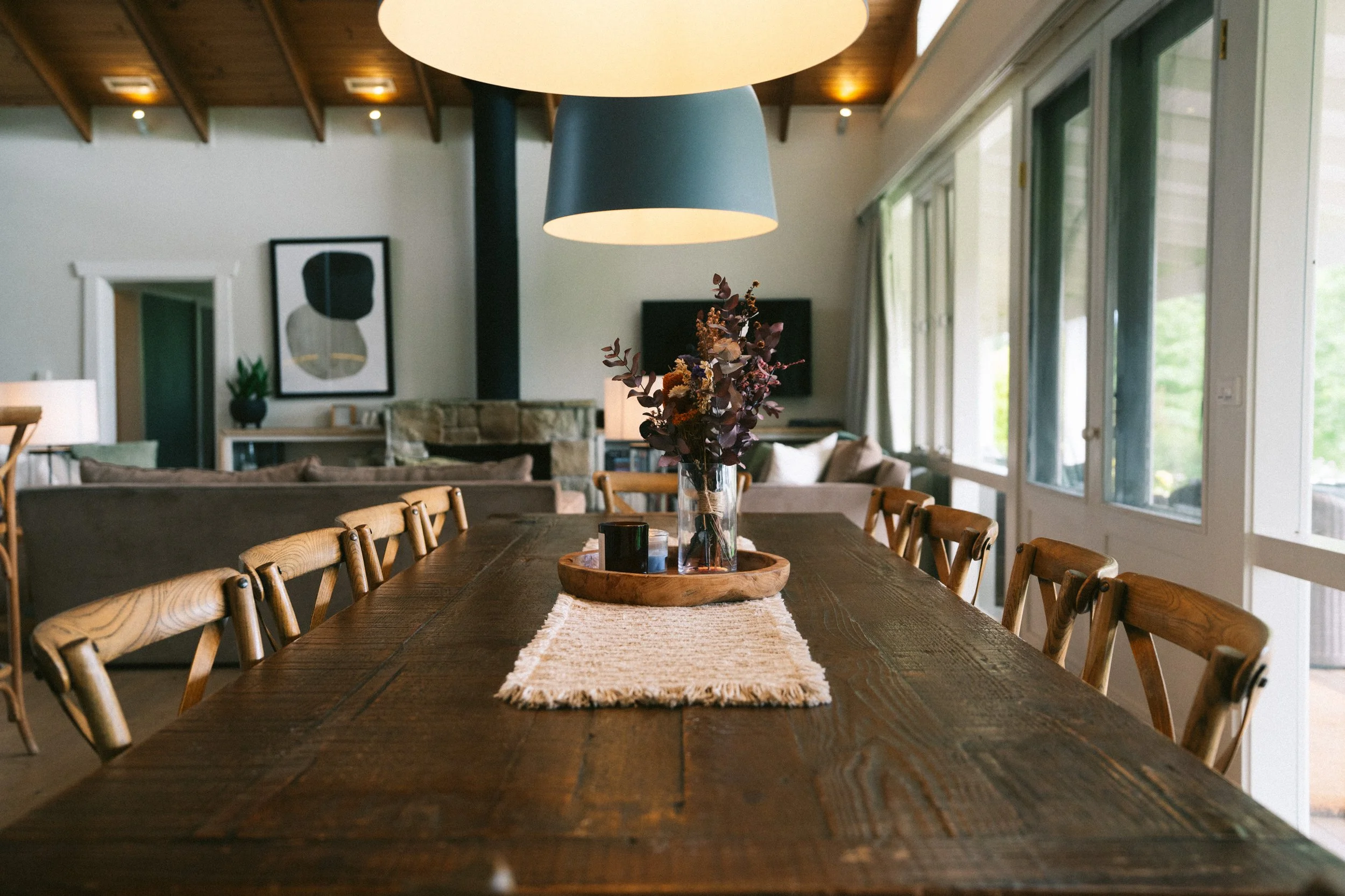 Group dining at a luxury farm stay in NSW — Waldara Estate, Edith NSW, near Sydney and the Blue Mountains