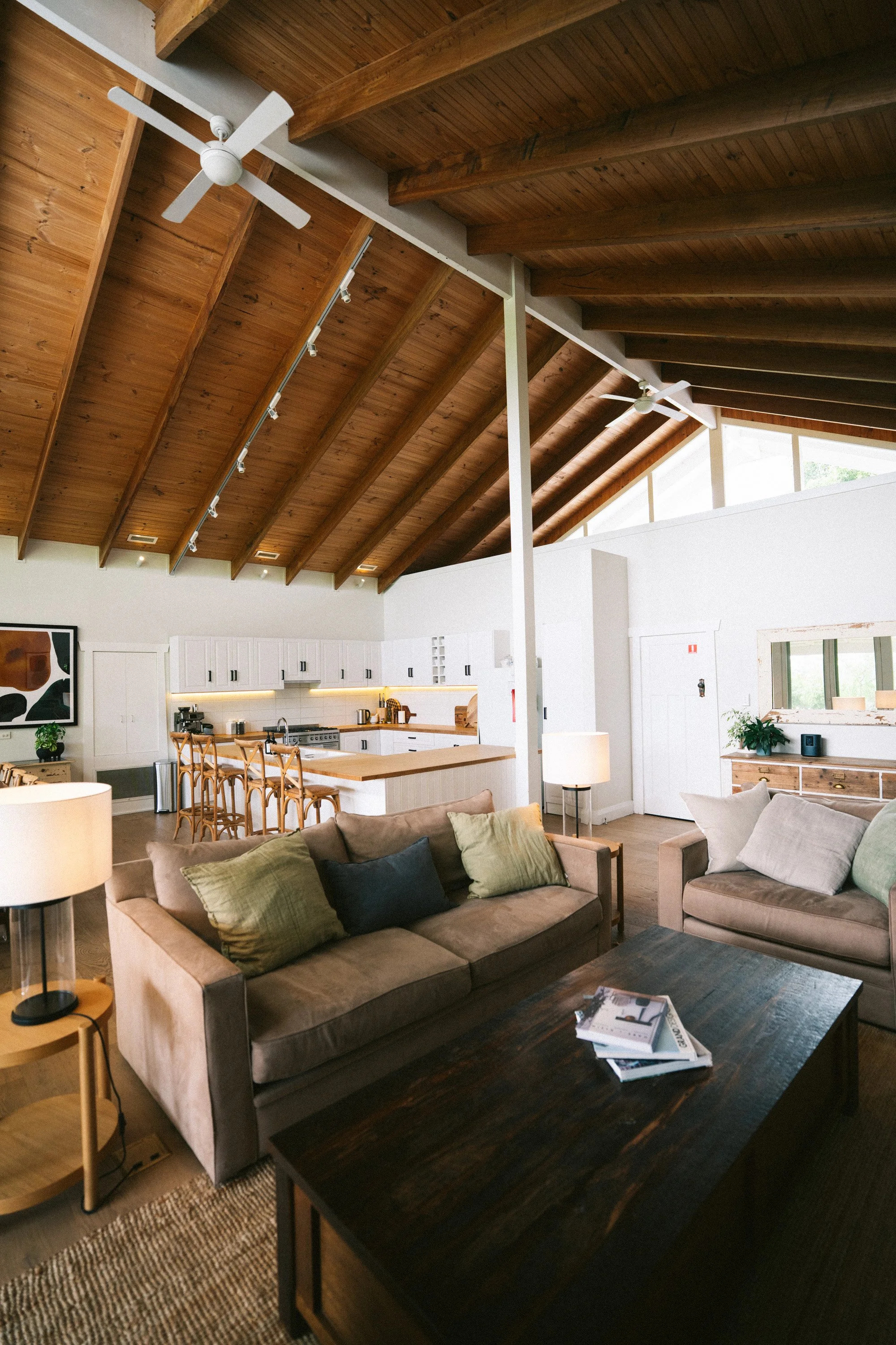 The Homestead open plan living and kitchen at a luxury farm stay in NSW — Waldara Estate, Edith NSW, near Sydney and the Blue Mountains