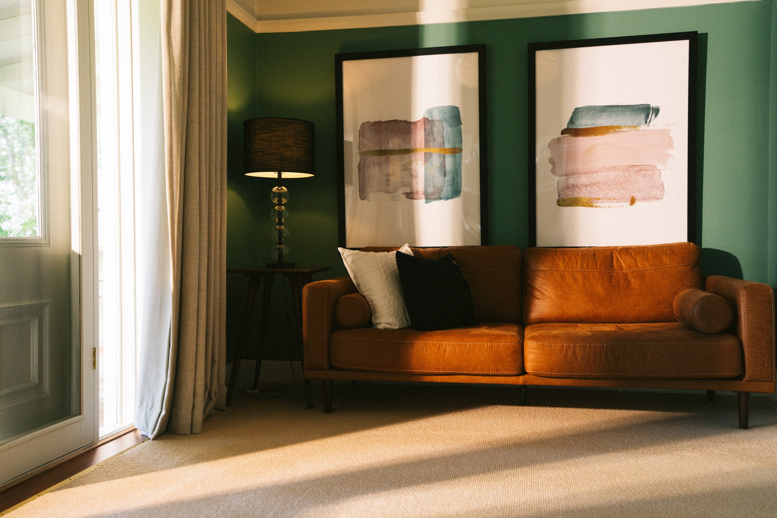 Sunlit sitting room at a luxury farm stay in NSW — Waldara Estate, Edith NSW, near Sydney and the Blue Mountains
