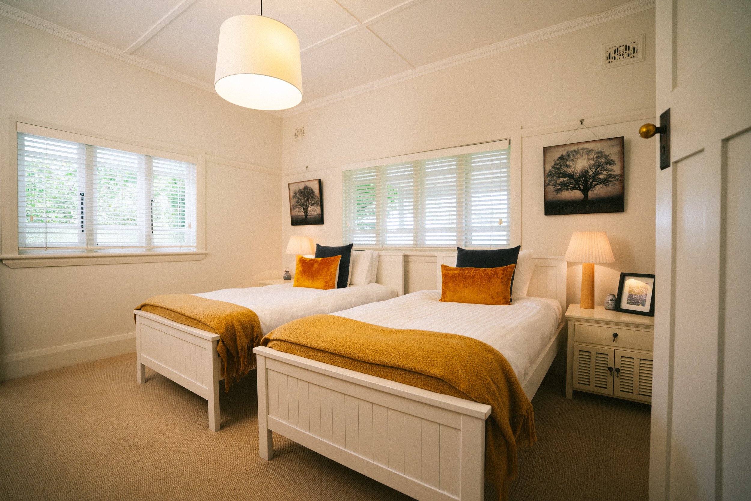 Twin bedroom at a luxury farm stay in NSW — Waldara Estate, Edith NSW, near Sydney and the Blue Mountains