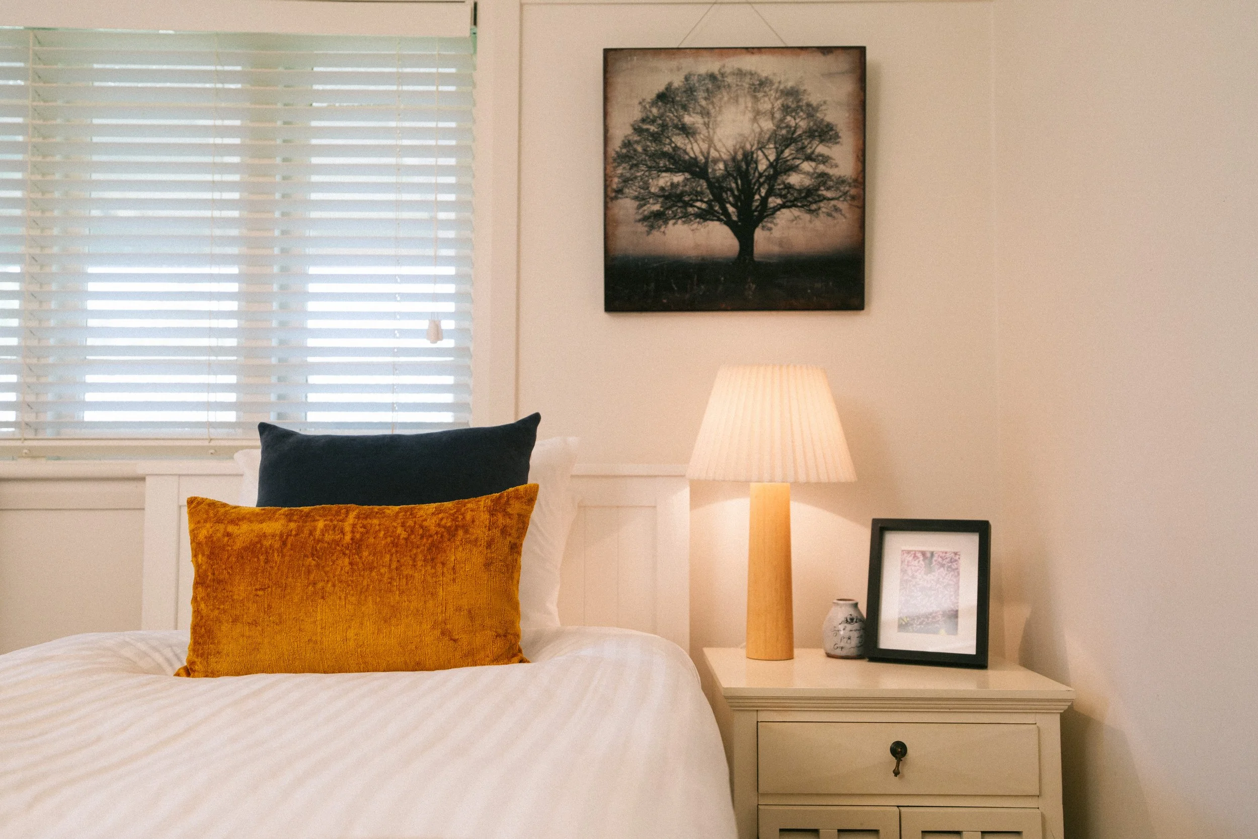 Styled bedroom detail at a luxury farm stay in NSW — Waldara Estate, Edith NSW, near Sydney and the Blue Mountains