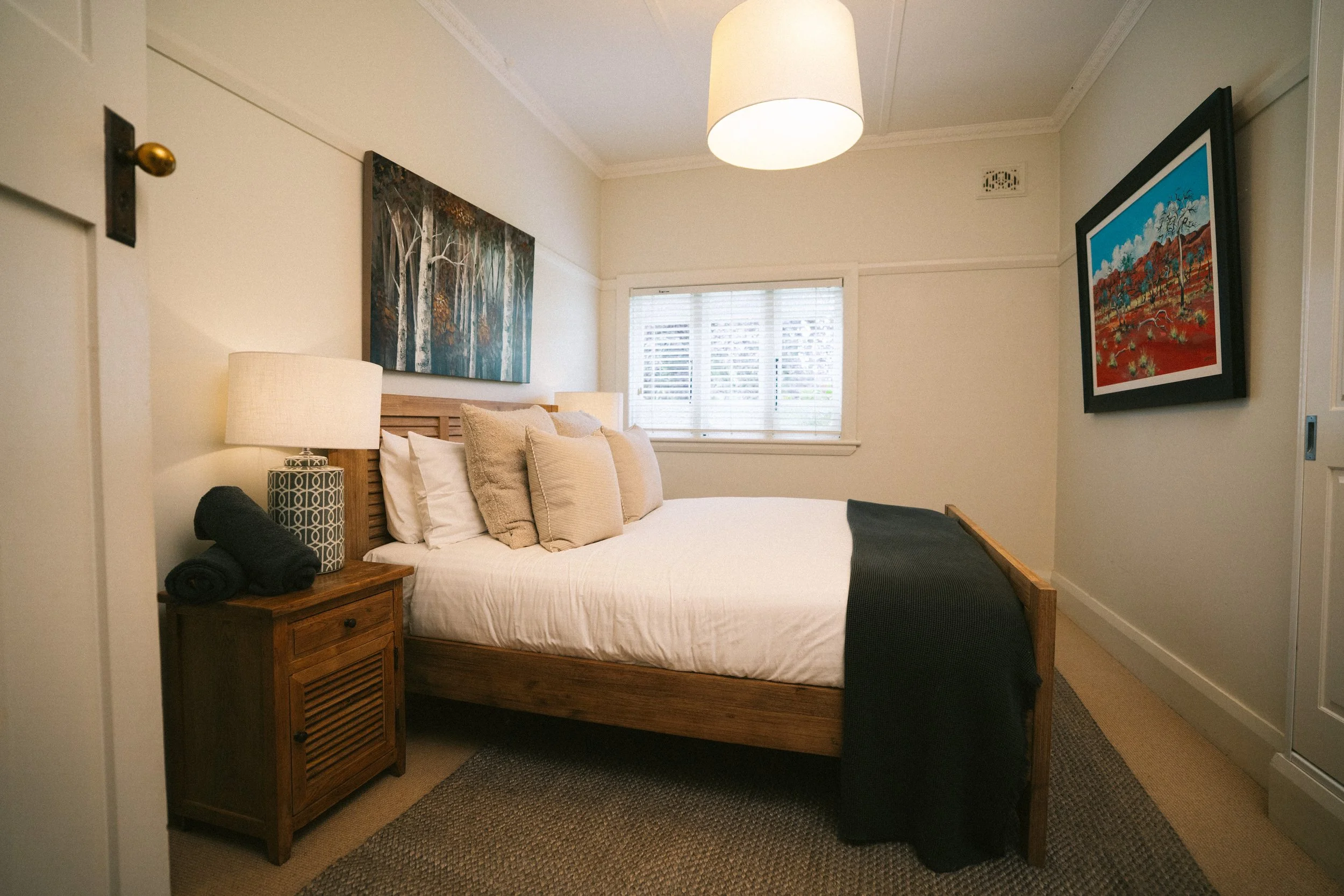 Comfortable guest bedroom at a luxury farm stay in NSW — Waldara Estate, Edith NSW, near Sydney and the Blue Mountains
