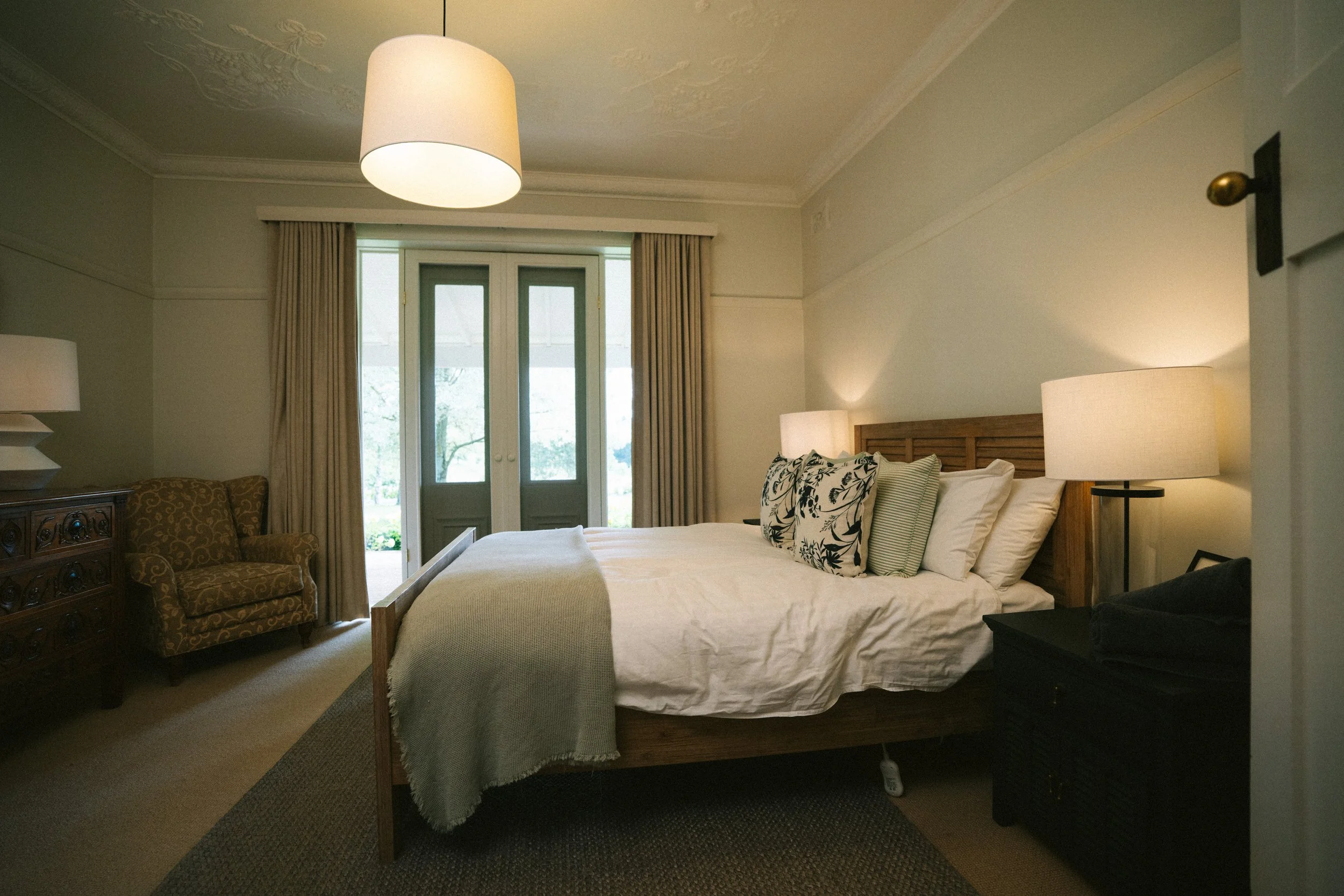 Elegant guest bedroom at a luxury farm stay in NSW — Waldara Estate, Edith NSW, near Sydney and the Blue Mountains