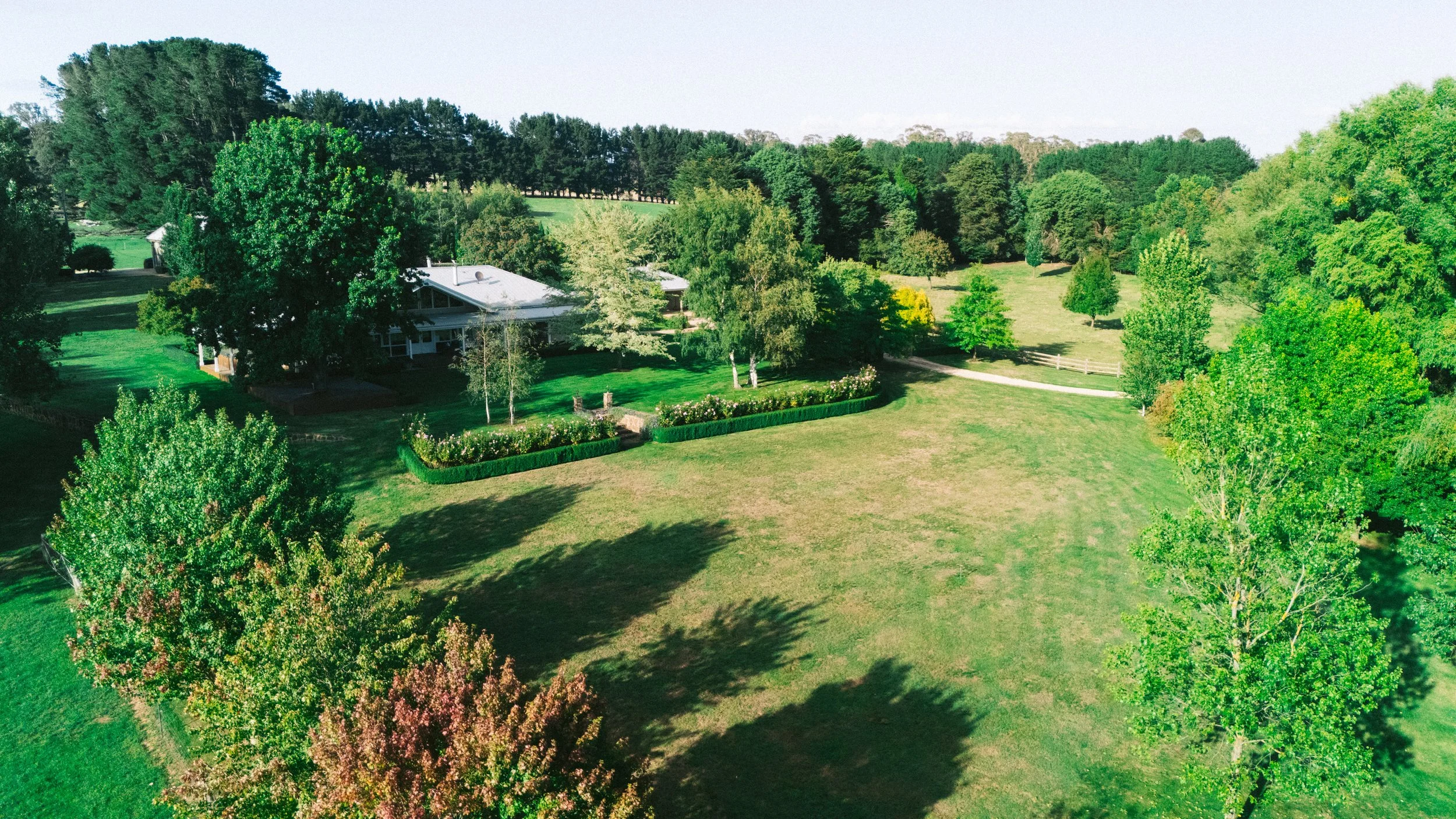 Aerial view of the estate grounds at a luxury farm stay in NSW — Waldara Estate, Edith NSW, near Sydney and the Blue Mountains