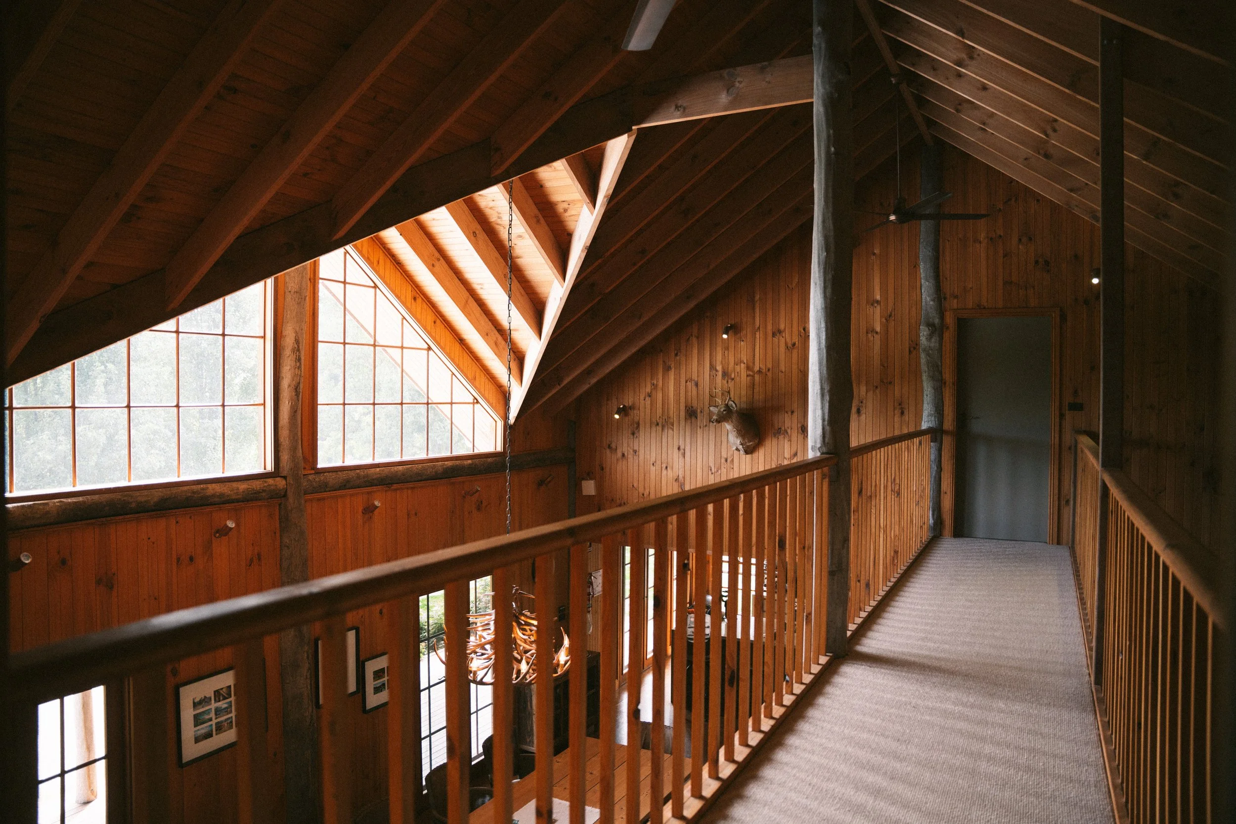 Timber mezzanine hallway at a luxury farm stay in NSW — Waldara Estate, Edith NSW, near Sydney and the Blue Mountains