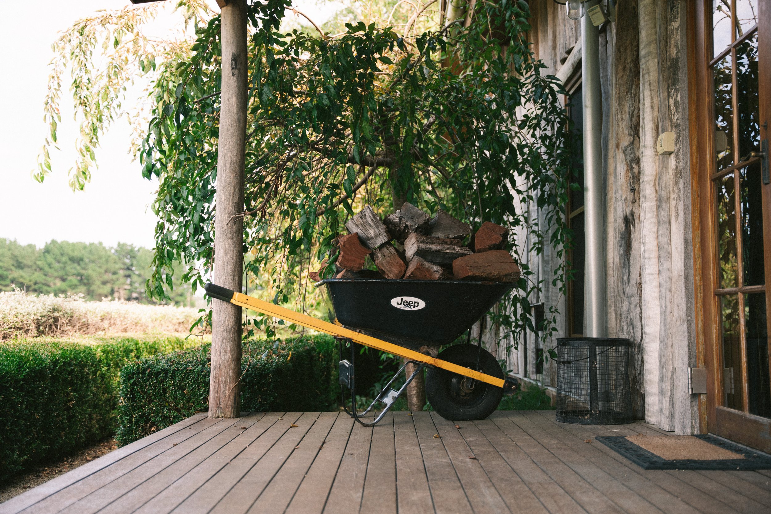 Rustic outdoor entertaining area at a luxury farm stay in NSW — Waldara Estate, Edith NSW, near Sydney and the Blue Mountains
