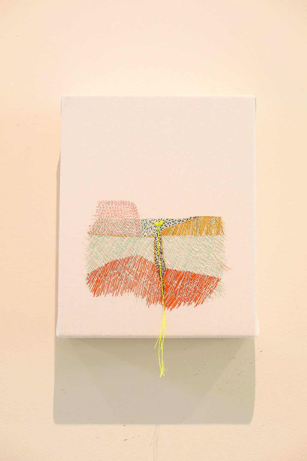 Promise (2017) by Mia Eckes. Free style hand stitching on cotton muslin.