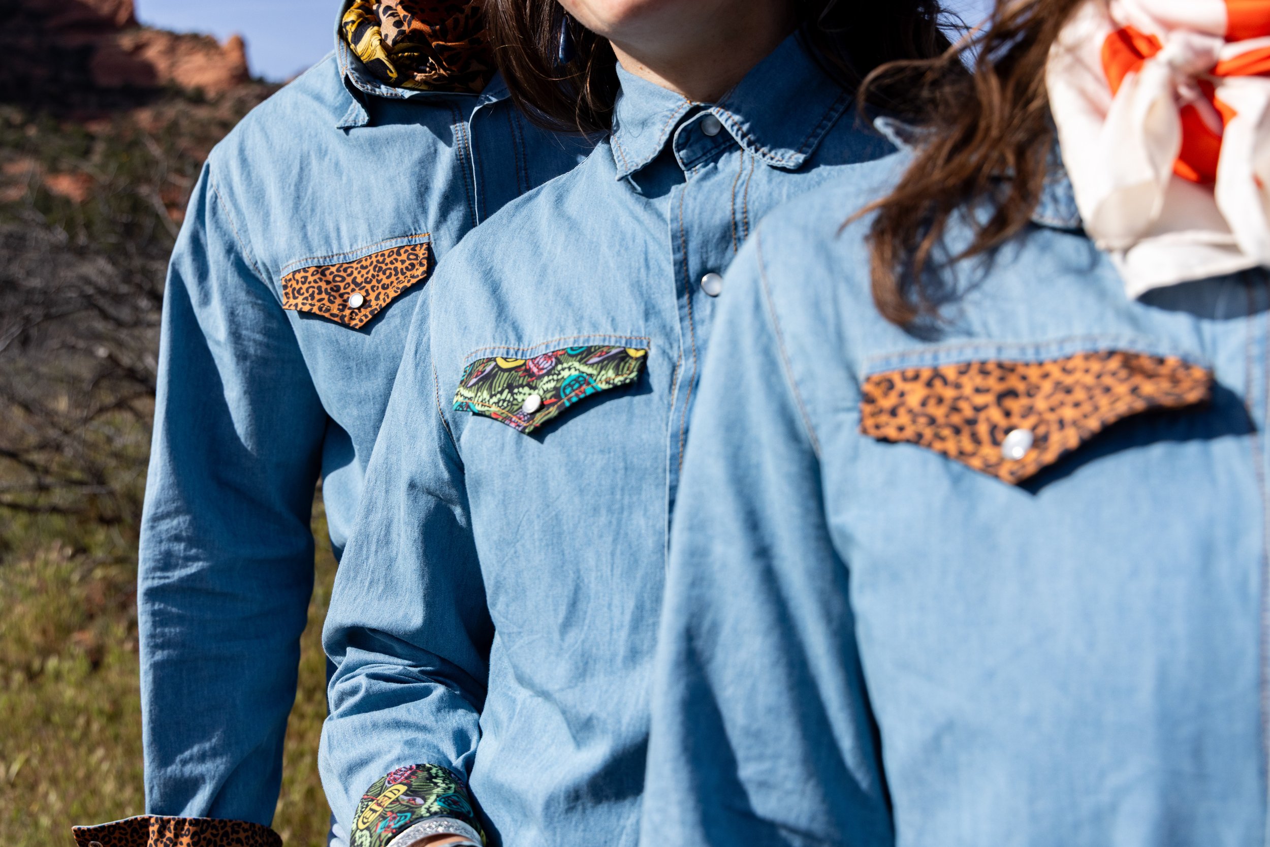 Georgie (Leopard) Denim Pearl Snap Shirt — FunLuvin' Fleecewear