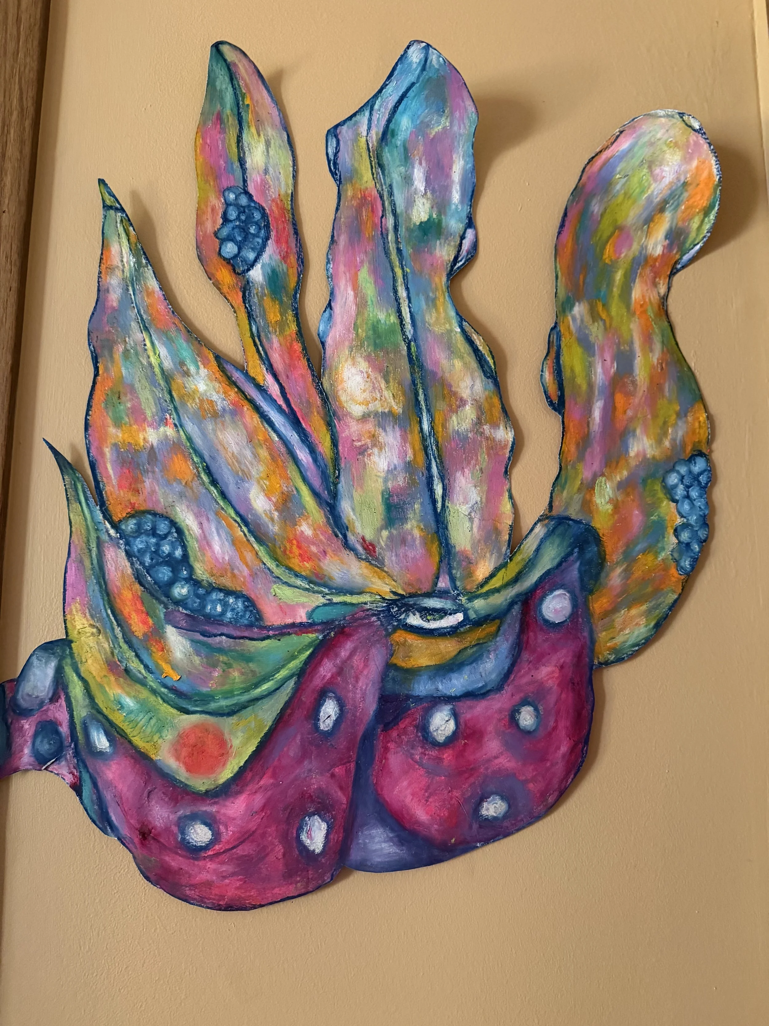 Artist: The Contaminator
Title: Blastocyst Bush
Year: 2026
Size: About 23 × 27 inches
Medium: Professional Oil-Stick, Gesso, Fixative, On Acid-free Canson Paper 

Green Painters tape, or tack magnets are good way to adhere this to a wall

This piece 