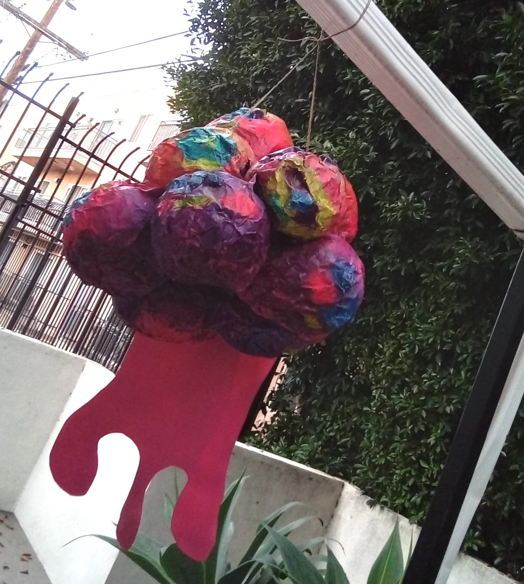 Artist: The Contaminator "Anxious Feeling” 2021 Cloud About 25 in. Wide x 20 Tall Rainbow Veil 33.5 in. Long x 23.5 Wide Paper Mache Professional Oil Pastel, Oil Stick Acid-Free Paper, Professional Fixative Not Available