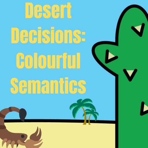 Desert decisions allow children to learn all about sentence construction in a fun environment! This deck has 10 photos where kids are asked to find the subject ('who?') and verb ('what doing?'), and then form a complete sentence. A child will quickly