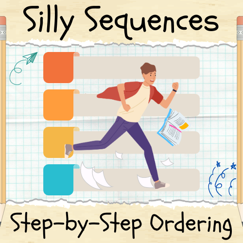 Silly Sequences dives head first into the 'orderly' world of sequencing. Kids look at a series of linked pictures, think about where they might go, and then arrange them in the right order. This simple 2-step sequencing task focuses on functional sce