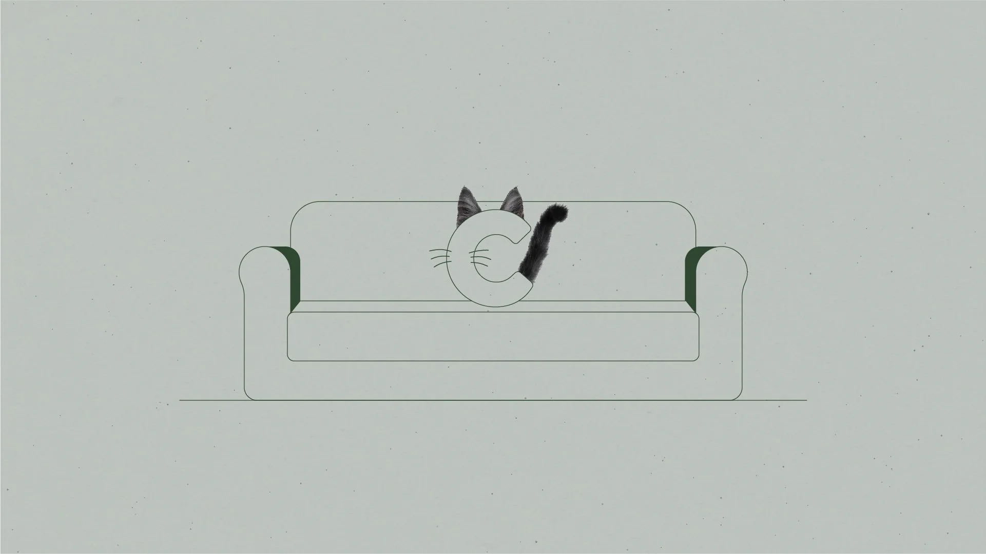 Illustration of a letter C on a couch with cat ears and tail