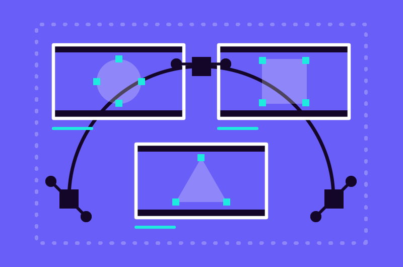 A digital abstract illustration depicting interconnected screens and data points, representing technology or data analysis.