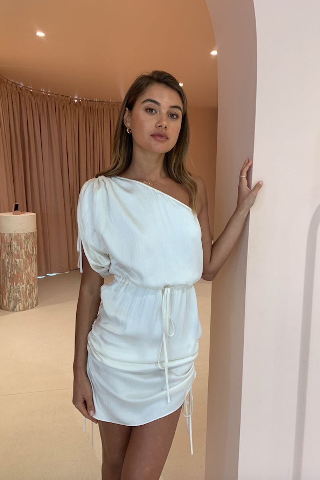 shona joy lucy one shoulder dress Shona Joy La Lune One Shoulder Cowl Back Gown - Lemon