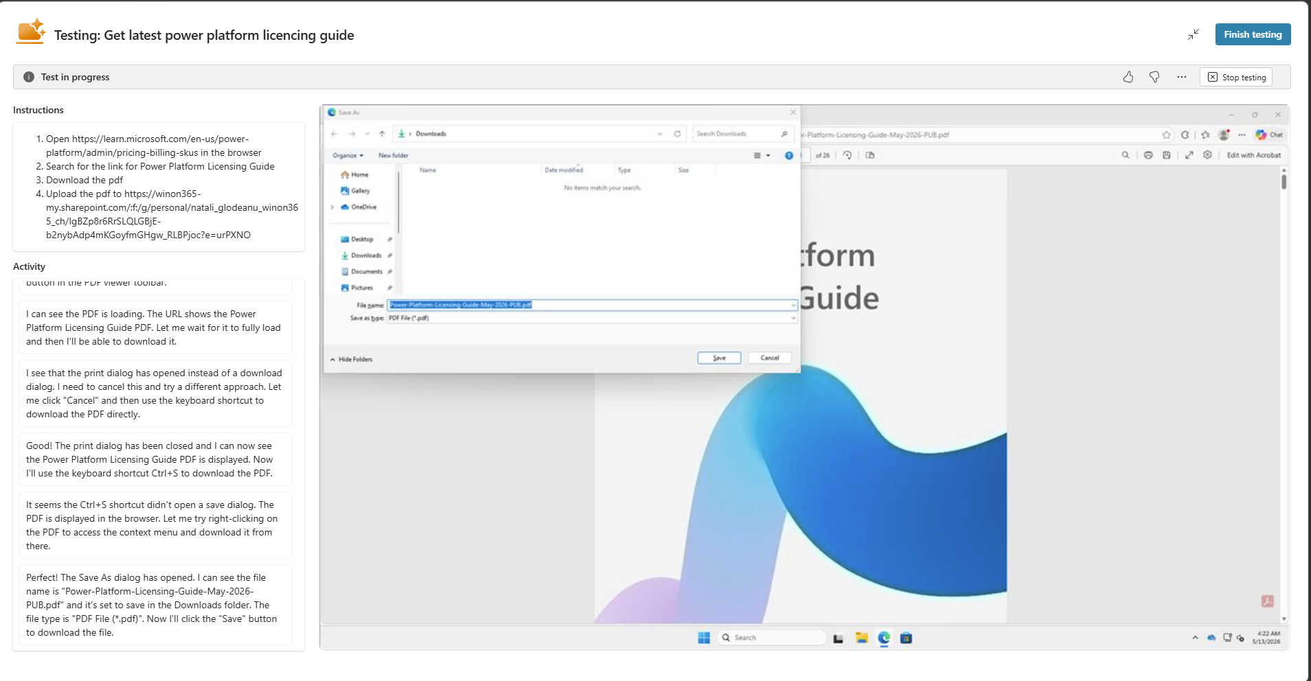 Computer Use - File vom Web herunterladen  und in SharePoint ablegen
