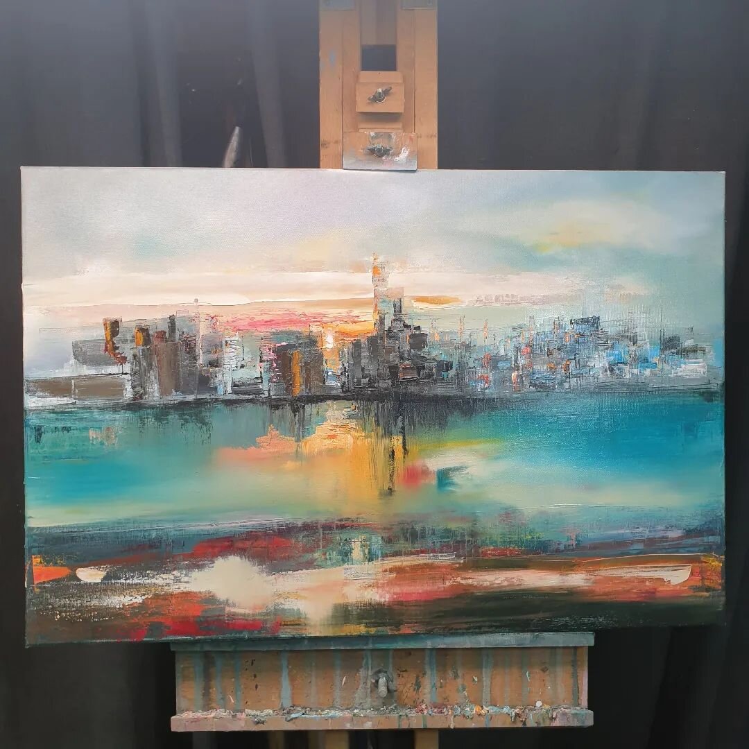 Oil on canvas cityscape... #wip 🏙