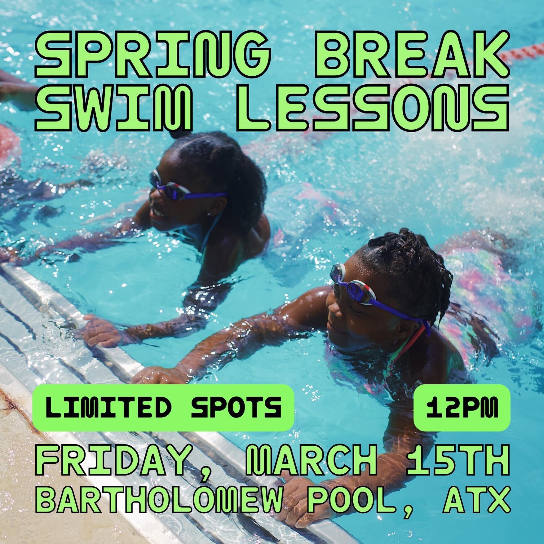 Join us this Friday at Bartholomew Pool in Austin, TX for a splashing good time at our Spring Break swim lessons! Don&rsquo;t miss out on the fun - secure your spot now by registering through the link in our bio!