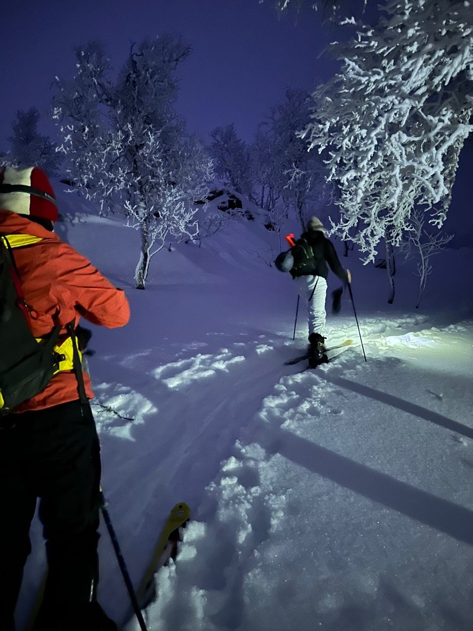 Randonne kveldstur i idyllisk vintervære.