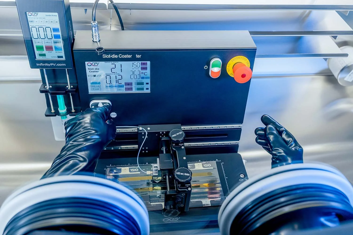Slot-die Coater in Glovebox ready to slot-die coat
