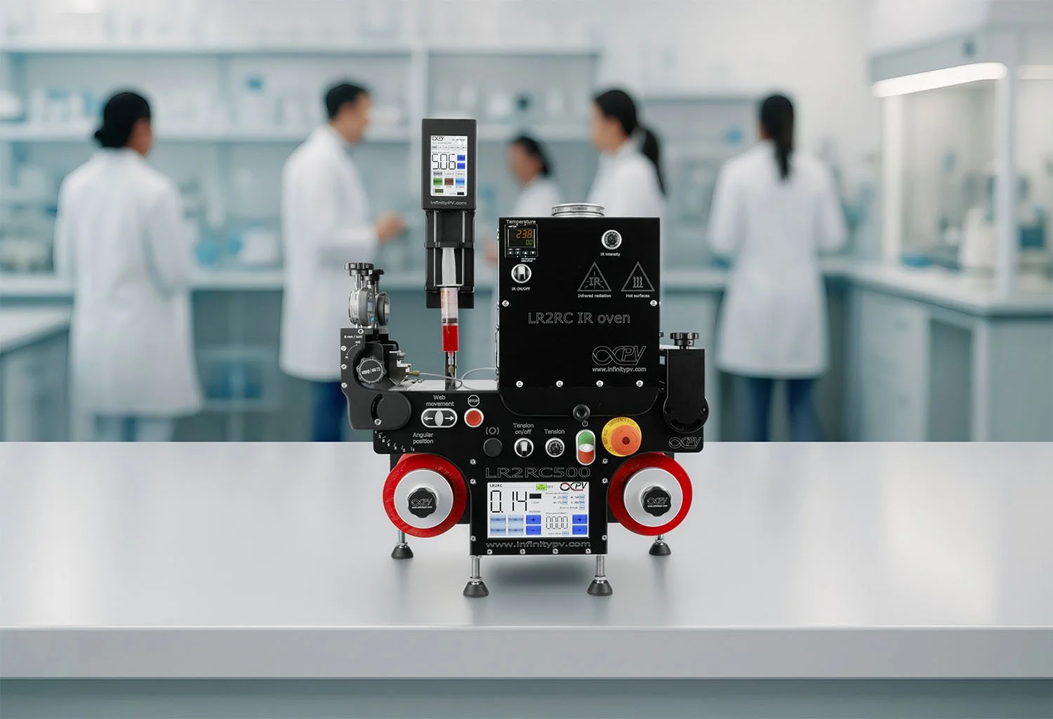 Laboratory Roll-to-Roll Coater 500 platform featuring nip roller