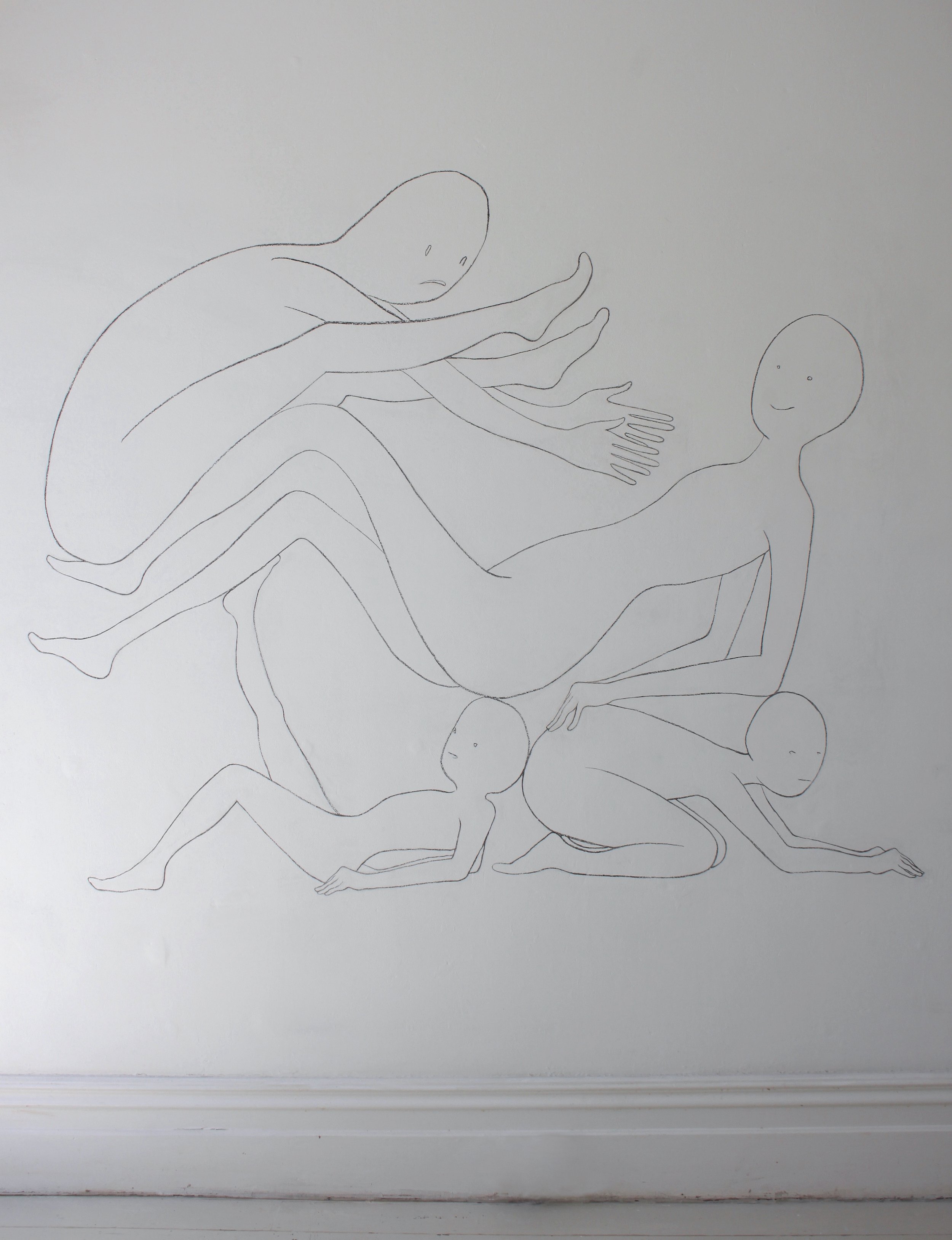 Family Dynamic, 2025. Charcoal wall drawing, 258 x 214 cm.