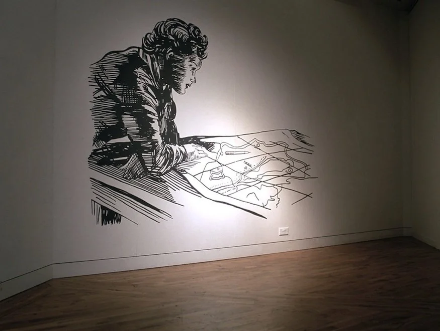 High Flyer, 2003. Solo installation at Ferens Art gallery, Hull. Exhibition included wall drawings, film installation, sculpture, large scale photographic works and a limited edition book.
