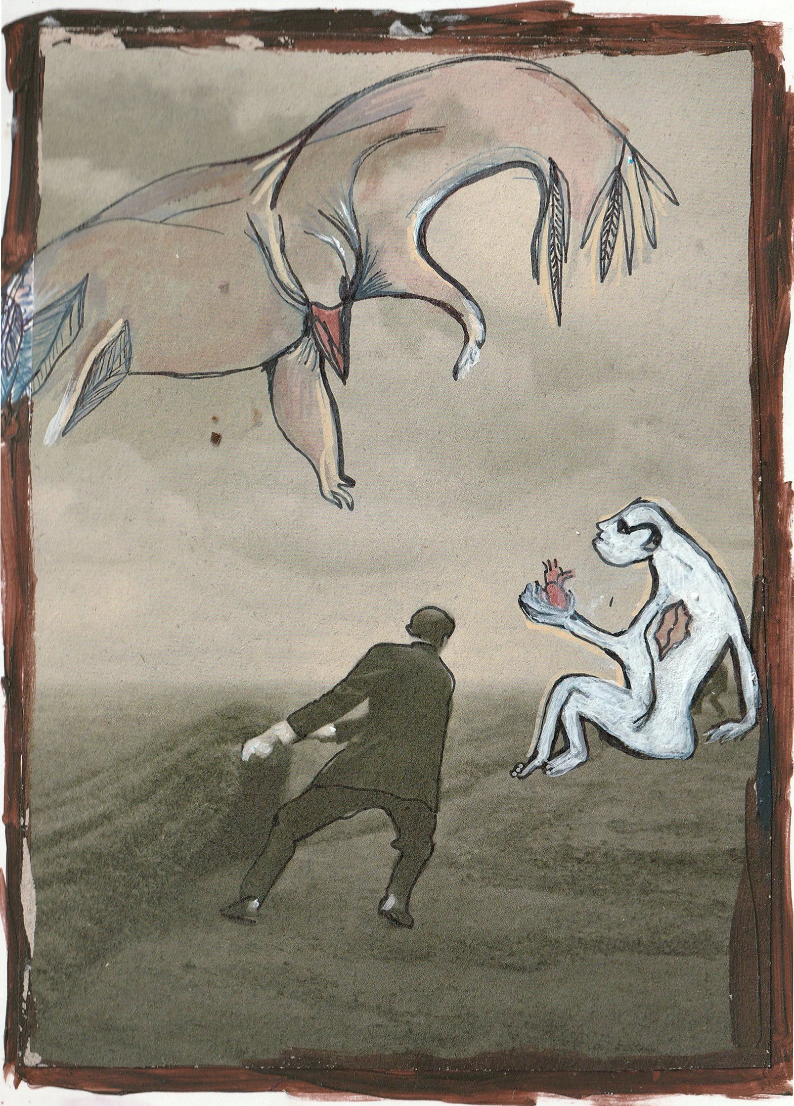 open heart and eagle, cleaning the ground, 21x14,8, mixed media on canvas