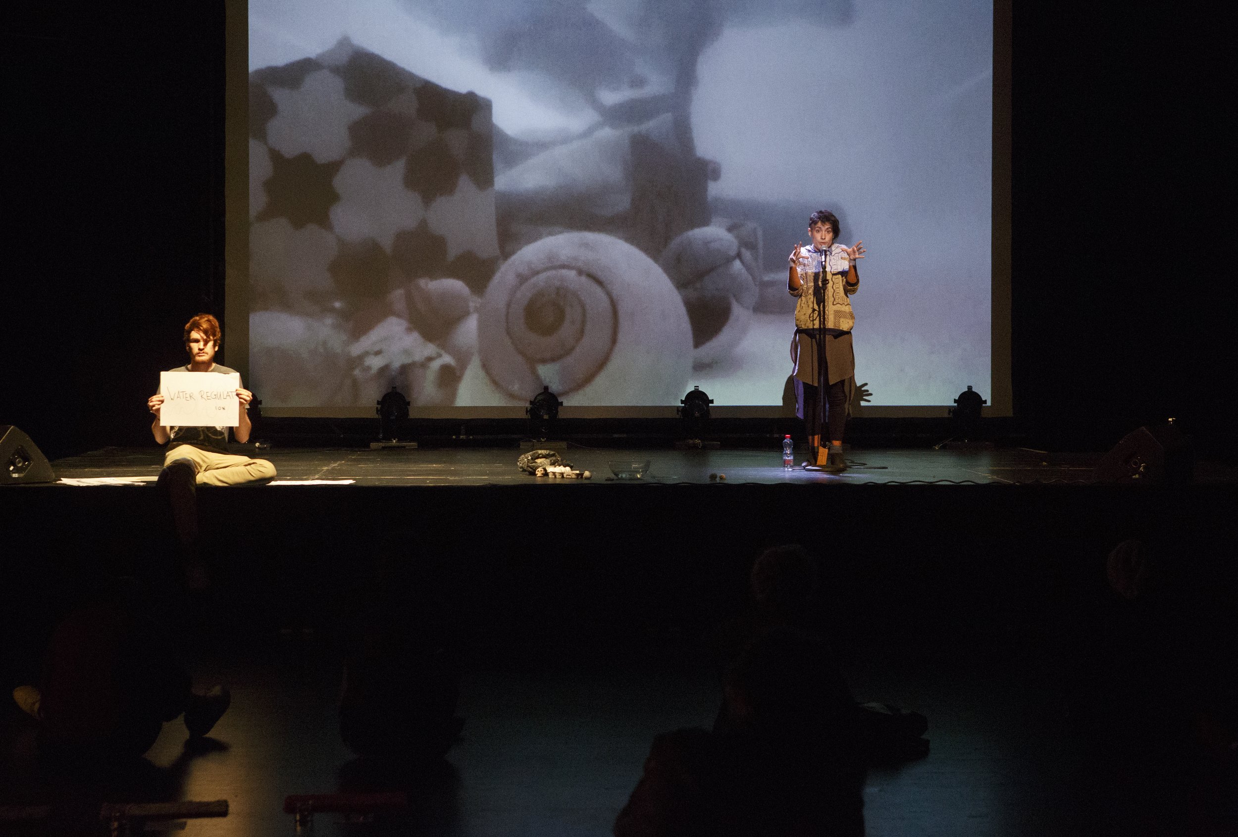 Léthé, Bern & Genève, 2018-2019, Performance au sein d'une installation, argile, projection, carton, objets mixes