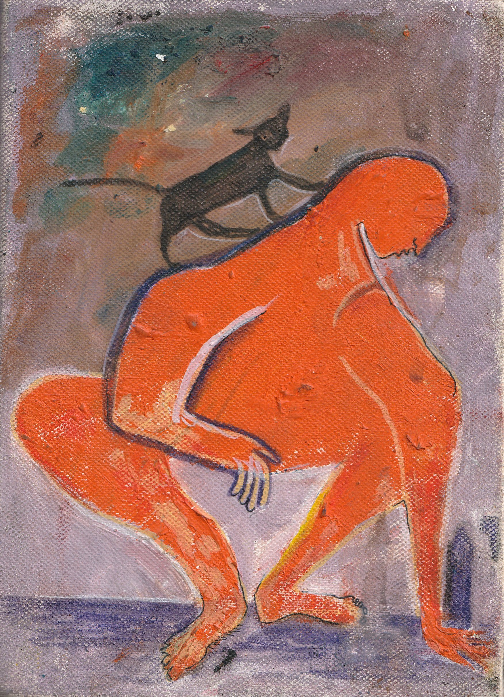 lonely orange, 21x14,8, mixed media on canvas