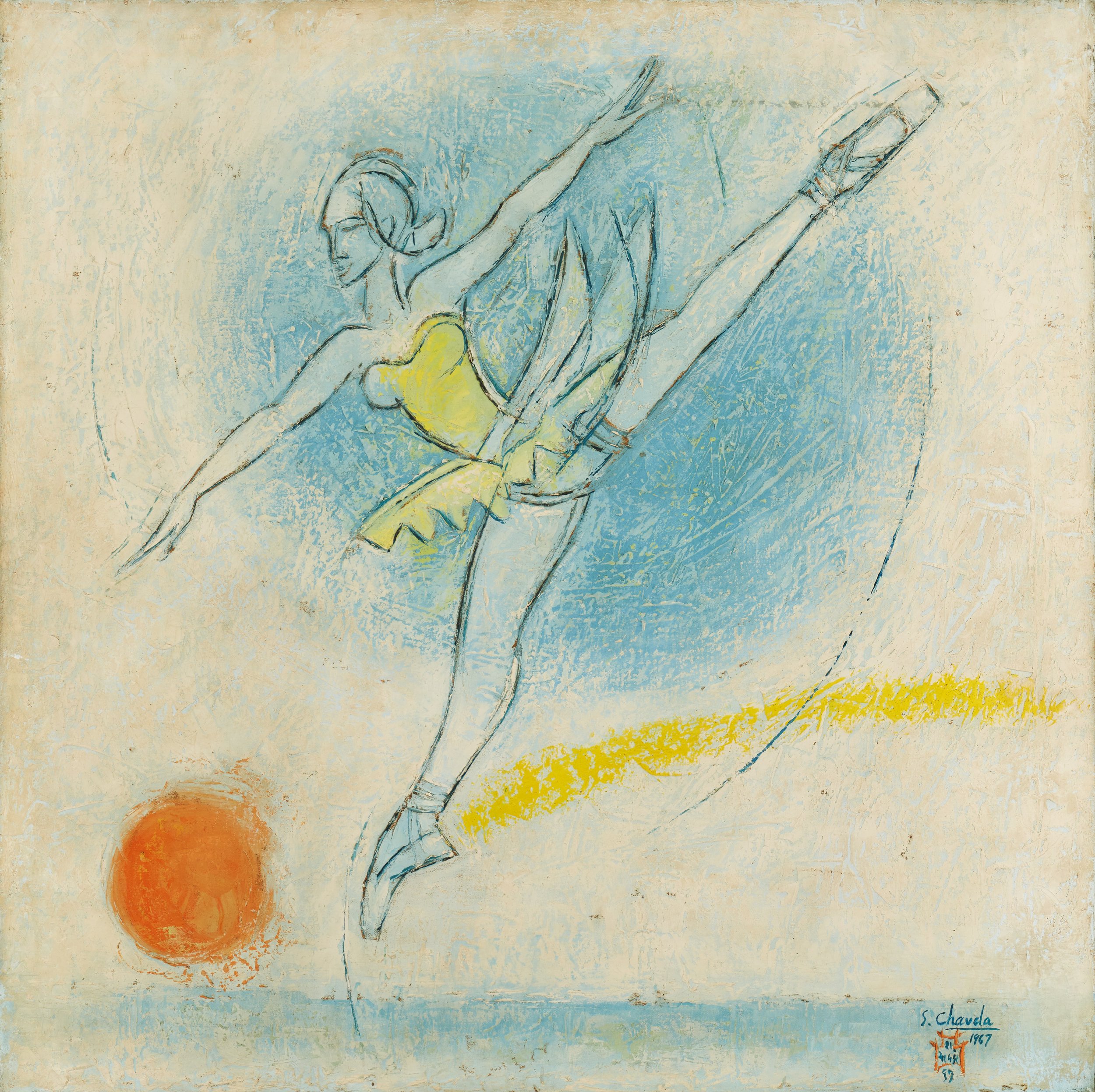 Russian Ballerina (Maya Pliceskaya) Ballet 1967, Oil on canvas 34x34" Signed l.r. Signed, dated and inscribed with title on reverse