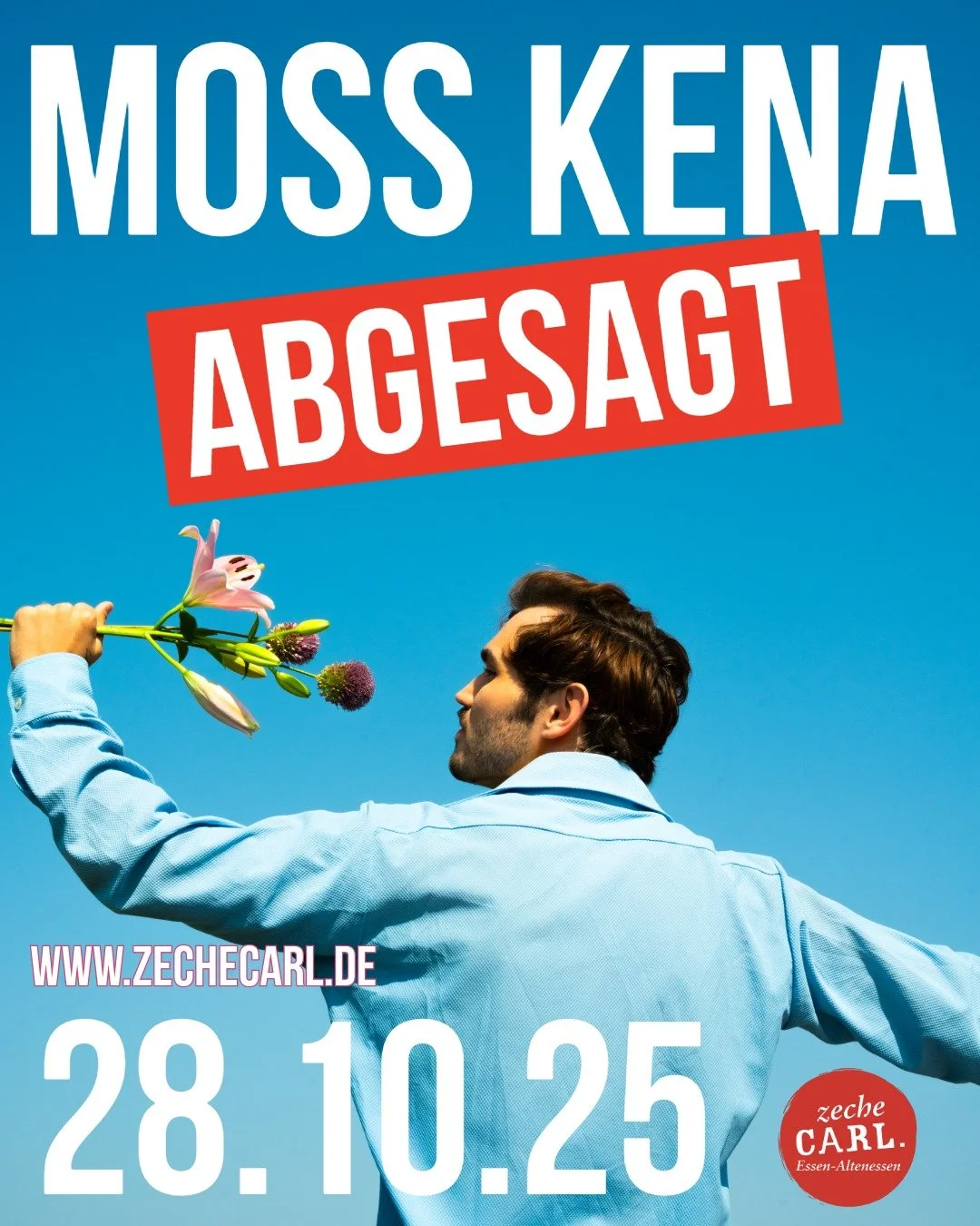 MOSS KENA | ABGESAGT 

Nothing Can Stop Love Tour 2025

Dienstag, 28.10.25 | Zeche Carl | Einlass: 19:00 Uhr | Beginn: 20:00 Uhr | Konzert

Leider muss die anstehende Tour von Moss Kena im Herbst 2025 abgesagt werden. Die Tickets k&ouml;nnen an der j