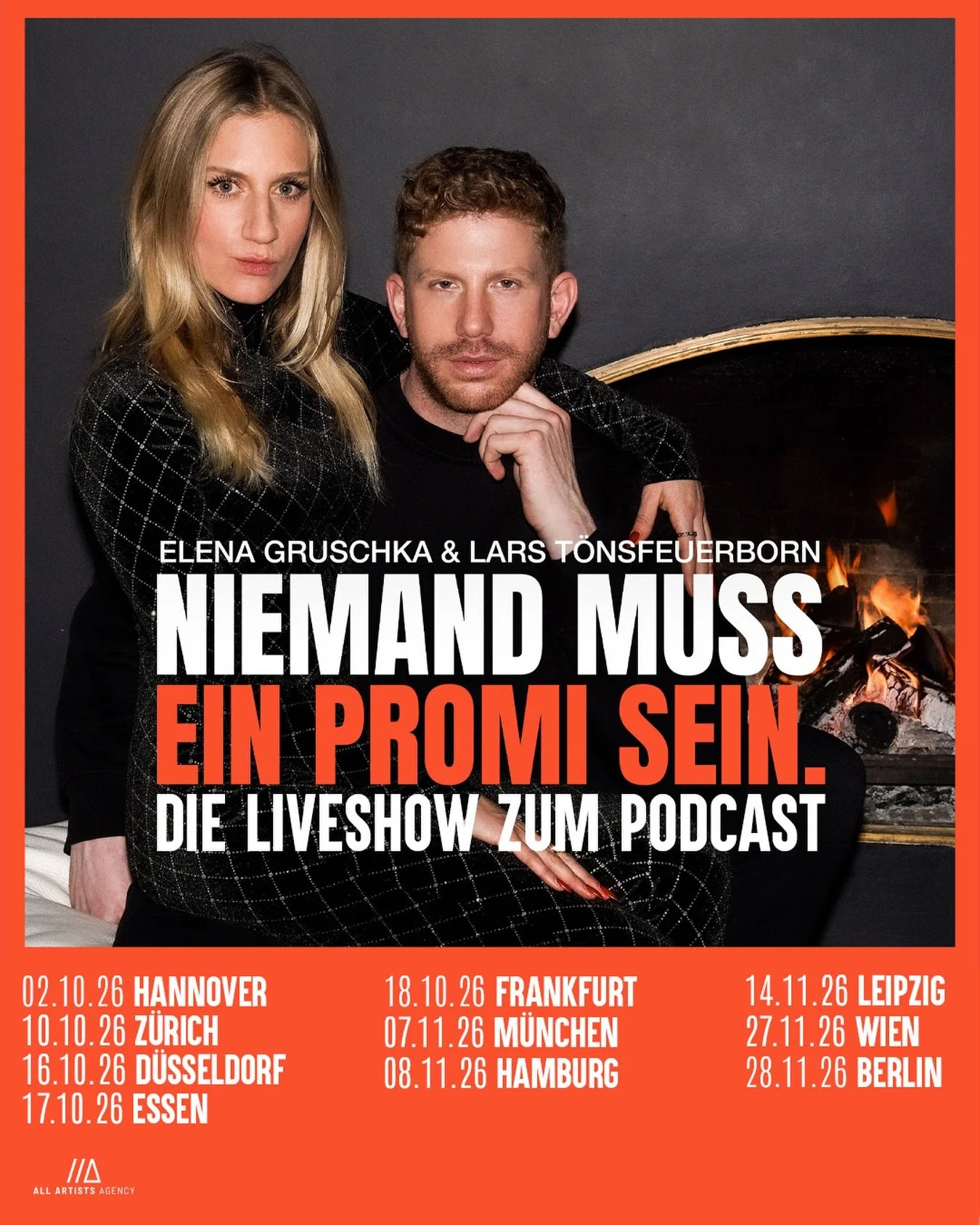 NIEMAND MUSS EIN PROMI SEIN - DIE LIVESHOW ZUM PODCAST

Samstag, 17.10.26 | Zeche Carl | Einlass: 19:00 Uhr | Beginn: 20:00 Uhr | Podcast

VVK: 30&euro; zzgl. Geb&uuml;hren | AK: 40&euro;

Niemand muss ein Promi sein &ndash; Elena und  Lars, Deutschl
