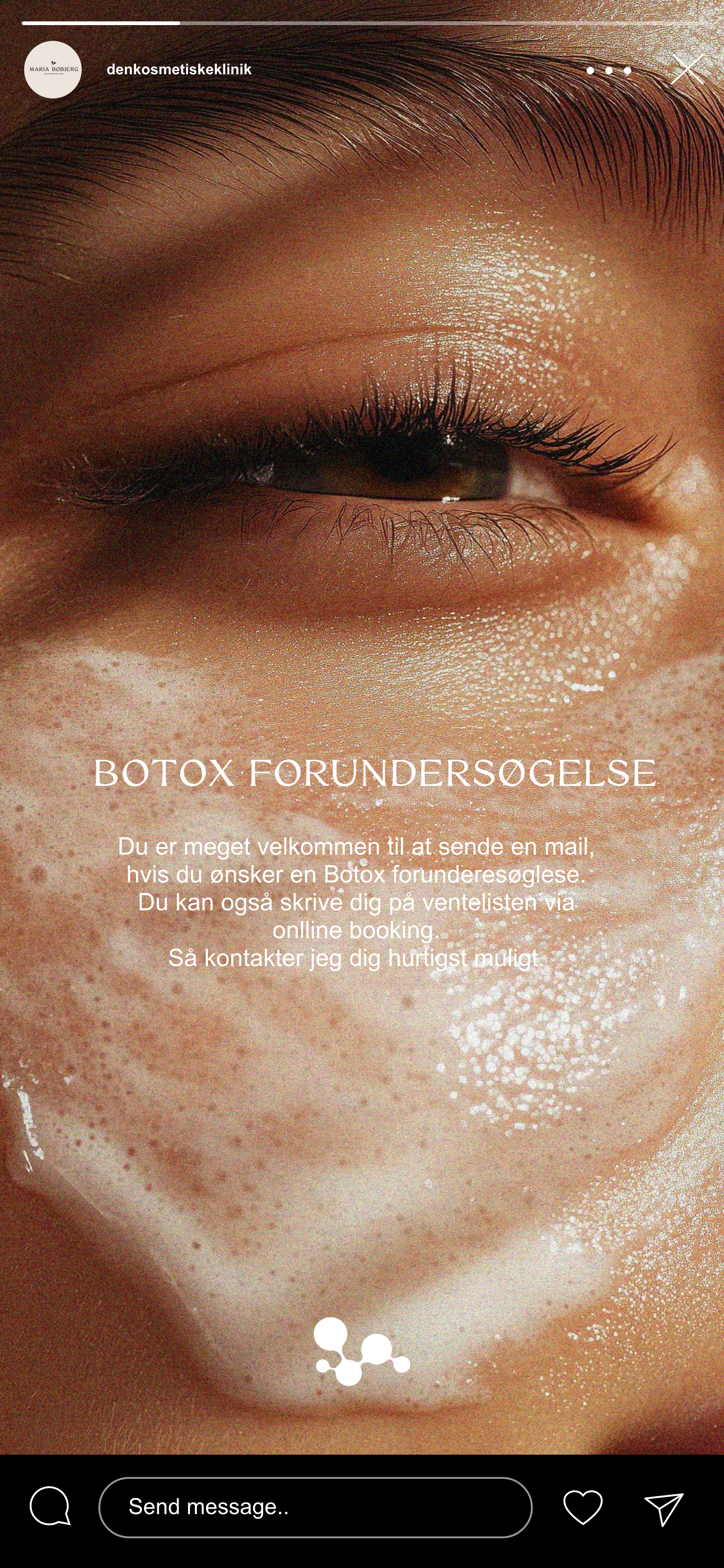 Instagram story design for Maria Bobjerg cosmetic clinic featuring Botox consultation announcement. Created with The Branory’s visual direction, blending strategy and aesthetics to grow social media engagement.