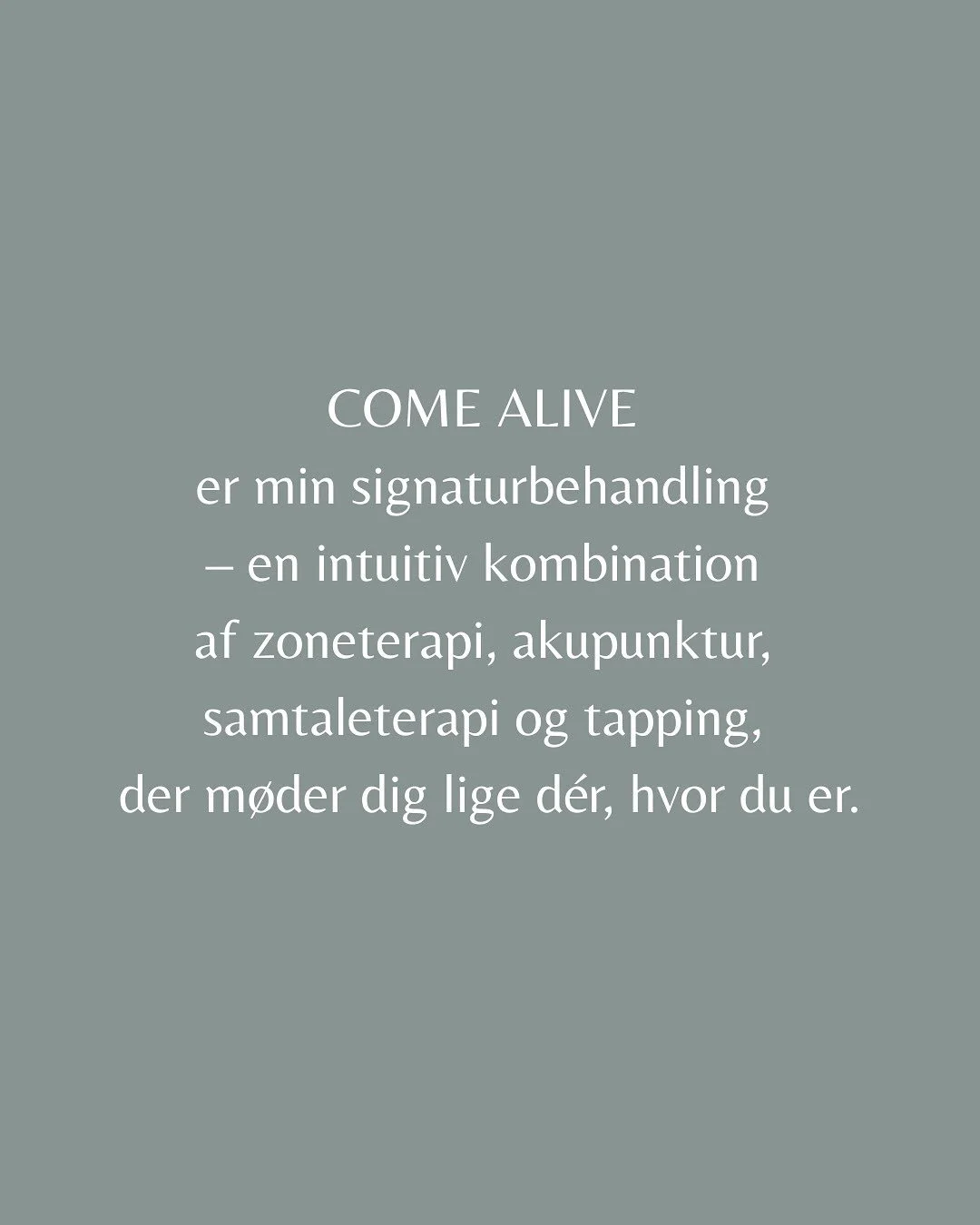 COME ALIVE 🤍 90 min. helhedsbehandling, der får din krop til at slippe spændinger – og din sjæl til at trække vejret frit.
Vi begynder altid med en samtale, hvor du fortæller, hvordan du har det – fysisk, f