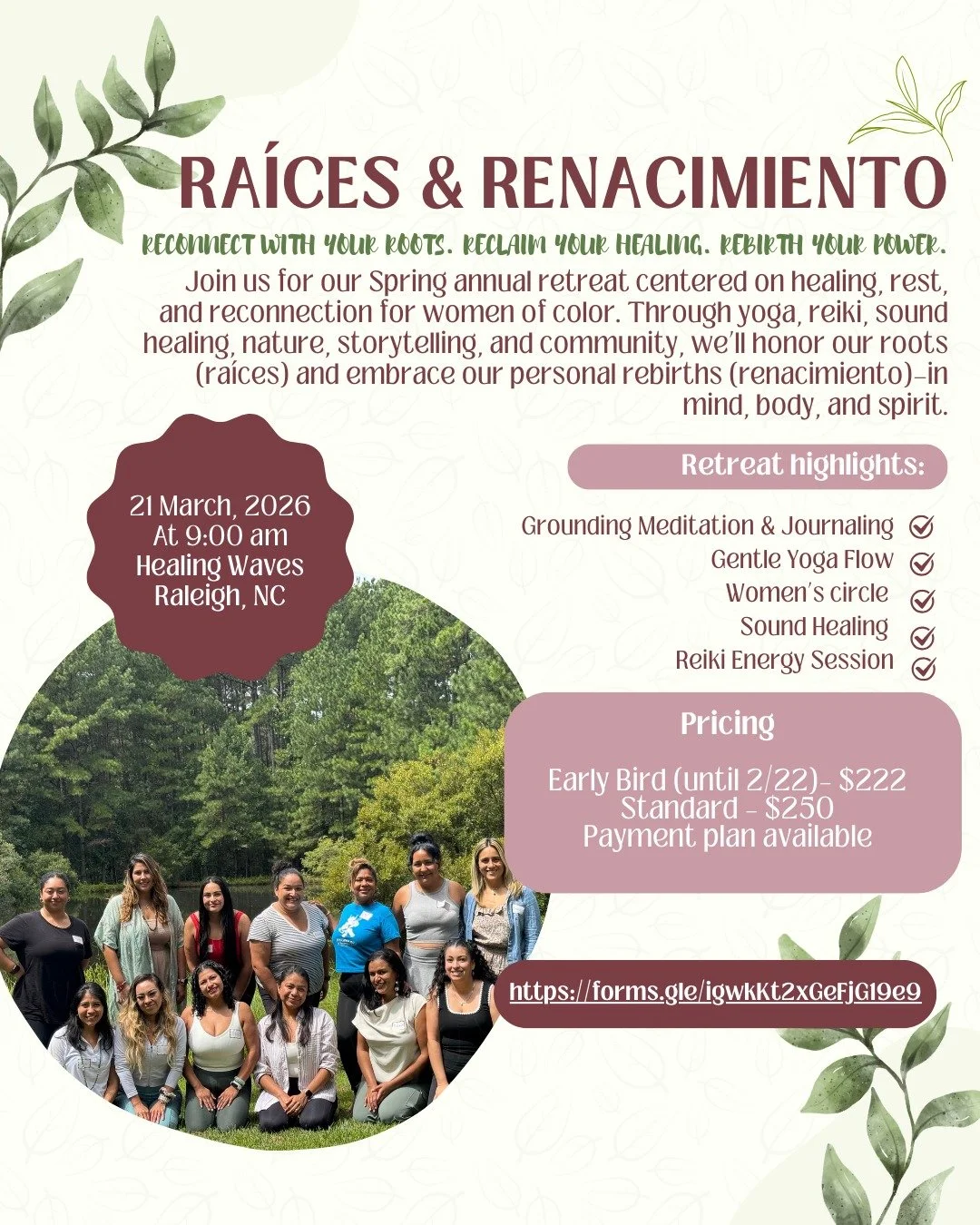 Some seasons invite us to do more.
And some seasons invite us to return to ourselves. 🌿

Ra&iacute;ces &amp; Renacimiento is our Spring annual retreat created for women of color who are craving reconnection &mdash; with their bodies, their breath, t