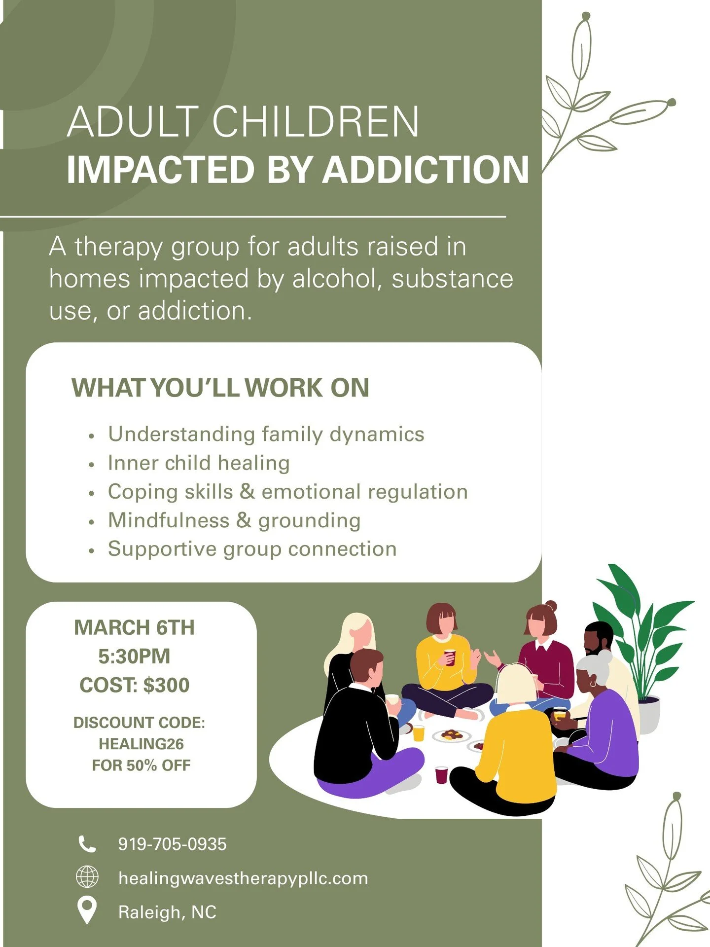 If you grew up in a home impacted by alcohol, substance use, or addiction, you may still be carrying patterns that no longer serve you. You are not alone and you are not broken.

Our Adult Children Impacted by Addiction therapy group is a space to un