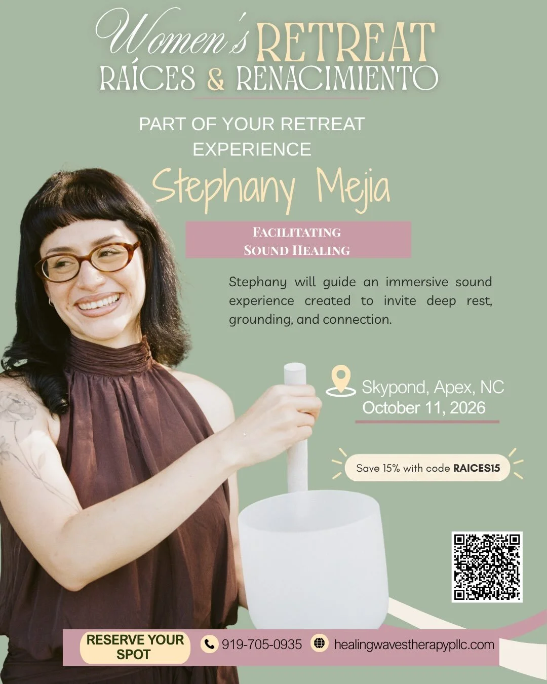 ✨ A day created with Latina women in mind.

Join us October 11th at the beautiful Sky Pond in Apex, NC for Ra&iacute;ces &amp; Renacimiento &mdash; a Latina-led women&rsquo;s retreat centered on rest, reconnection, healing, and community. 🌿

This is