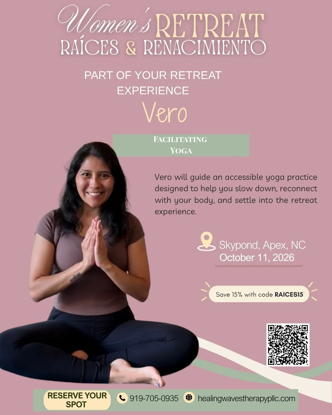 A day created with Latina women in mind.

Join us October 11th at the beautiful Sky Pond in Apex, NC for Ra&iacute;ces &amp; Renacimiento &mdash; a Latina-led women&rsquo;s retreat centered on rest, reconnection, healing, and community. 🌿

This is y
