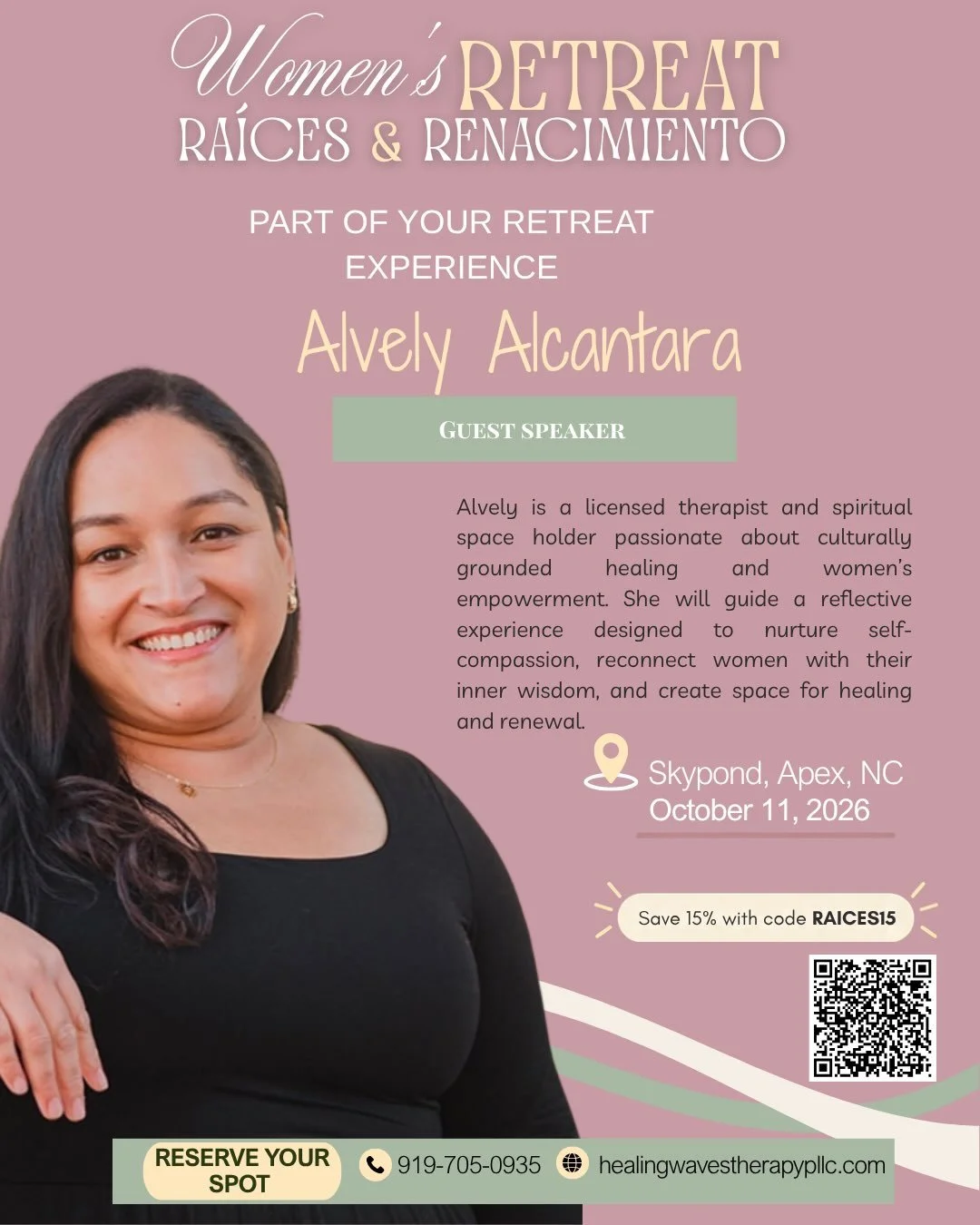 A day created with Latina women in mind.

Join us October 11th at the beautiful Sky Pond in Apex, NC for Ra&iacute;ces &amp; Renacimiento &mdash; a Latina-led women&rsquo;s retreat centered on rest, reconnection, healing, and community. 🌿

This is y