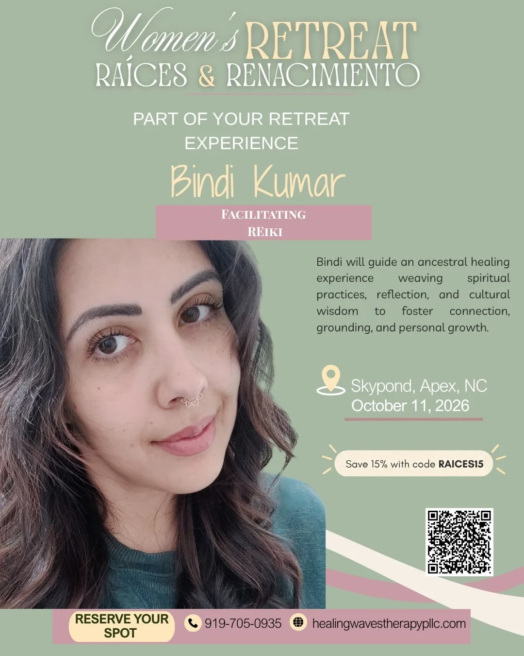 Meet one of the practitioners helping us create space for rest, reflection, and renewal at Ra&iacute;ces &amp; Renacimiento. 🌿

During the retreat, each guest will have the opportunity to experience a private Reiki energy healing session&mdash;an in