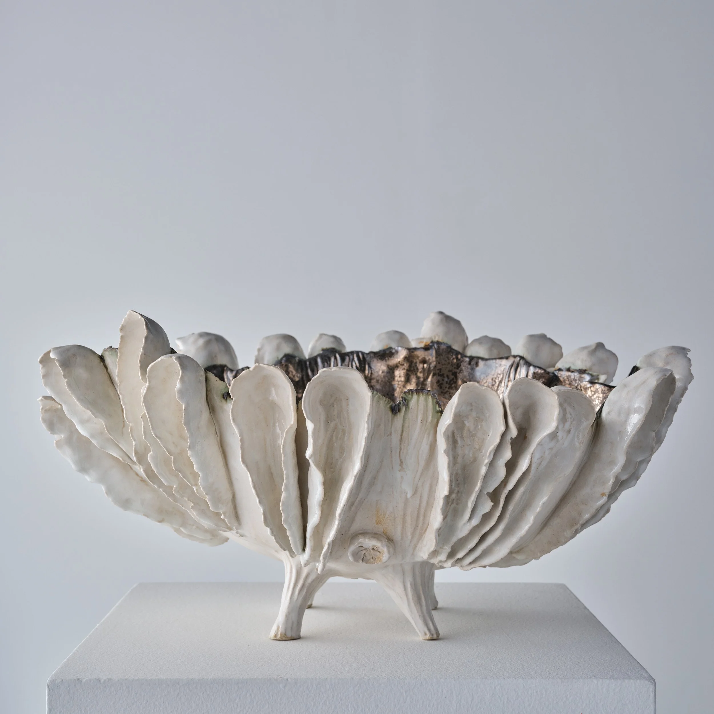 Petale Large White and Gold Metallic Interior Footed Bowl, 2026
