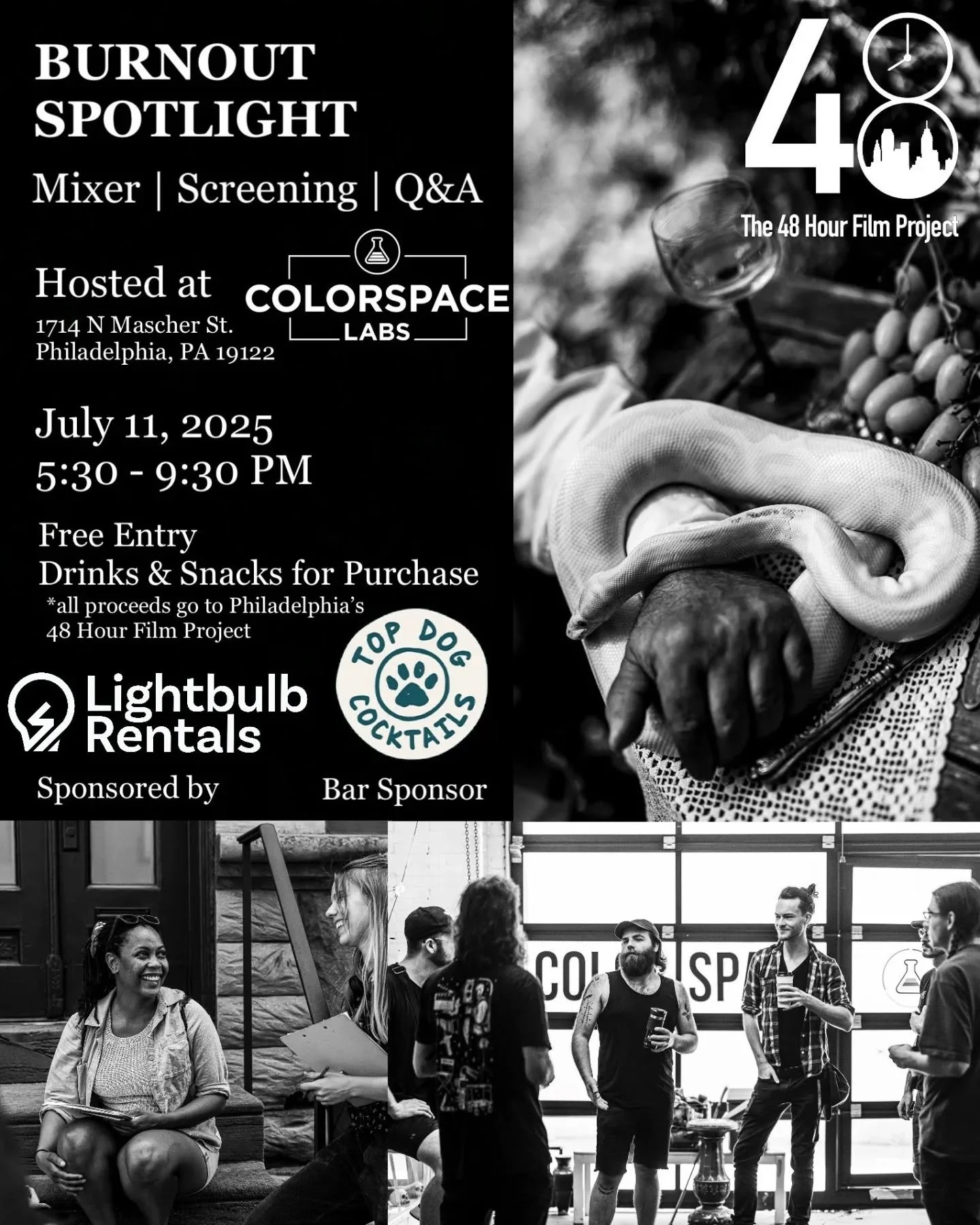 Come hang out with us &amp;  view Philadelphia's @48hourfilmproject 2024 Best Film, Best Cinematography, Best Sound &amp; Score, and Best Production Design winner &mdash; BURNOUT. 💥 (by yours truly)

✨ What to expect:
🕔 5:30PM - Happy Hour &amp; Ne