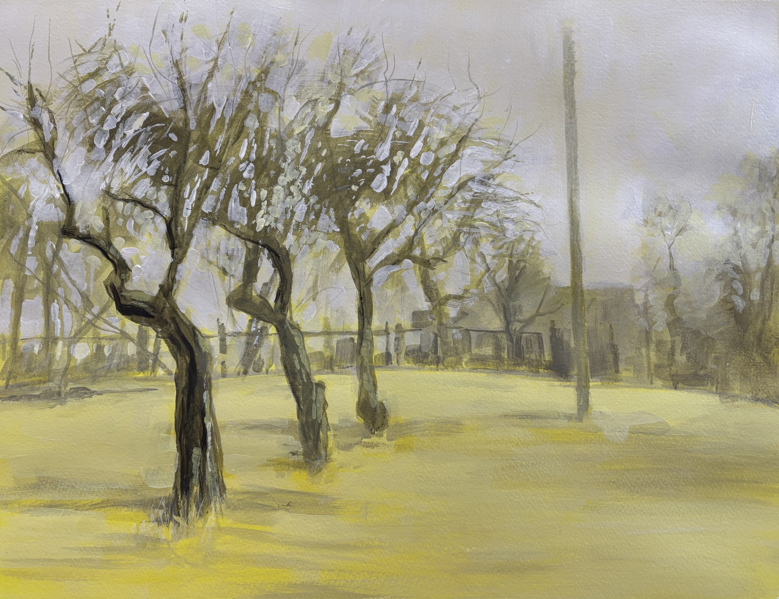 370 - Three Trees, One Pole, acrylic, 36x47cm